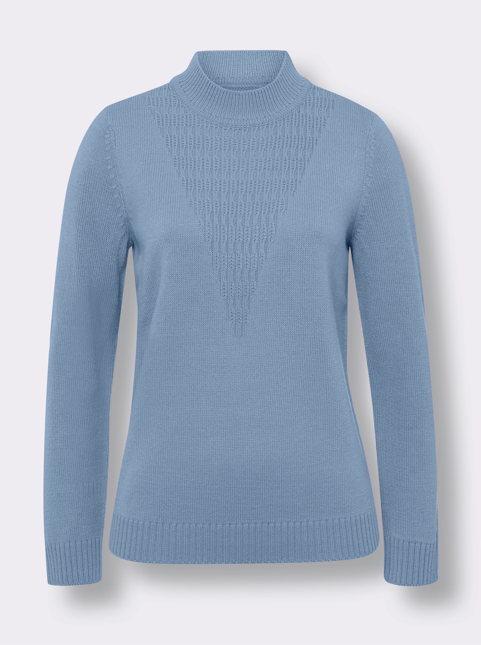 Pullover met opstaande kraag en V-vormig breipatroon - lichtblauw