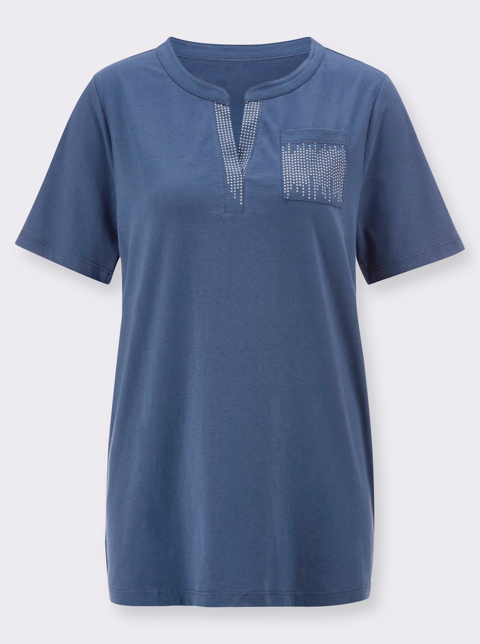 Dlouhé tričko s fóliovým potiskem - džínová modrá