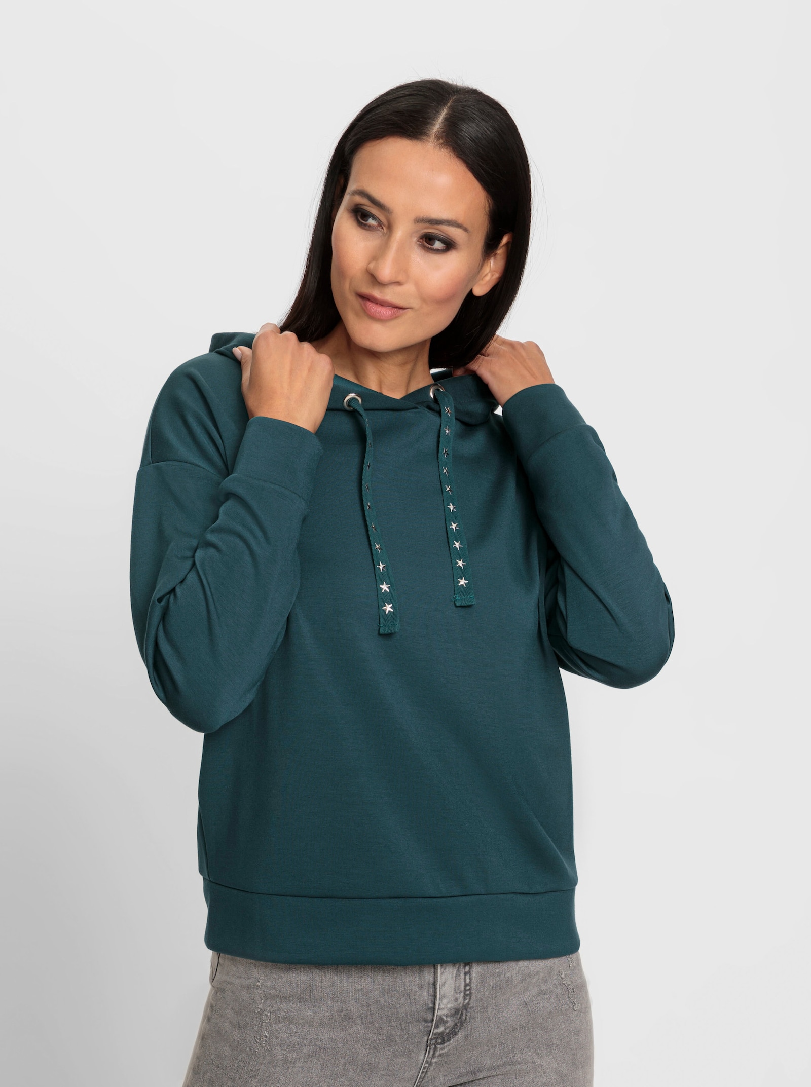 heine Hoodie met sierstuds - petrol