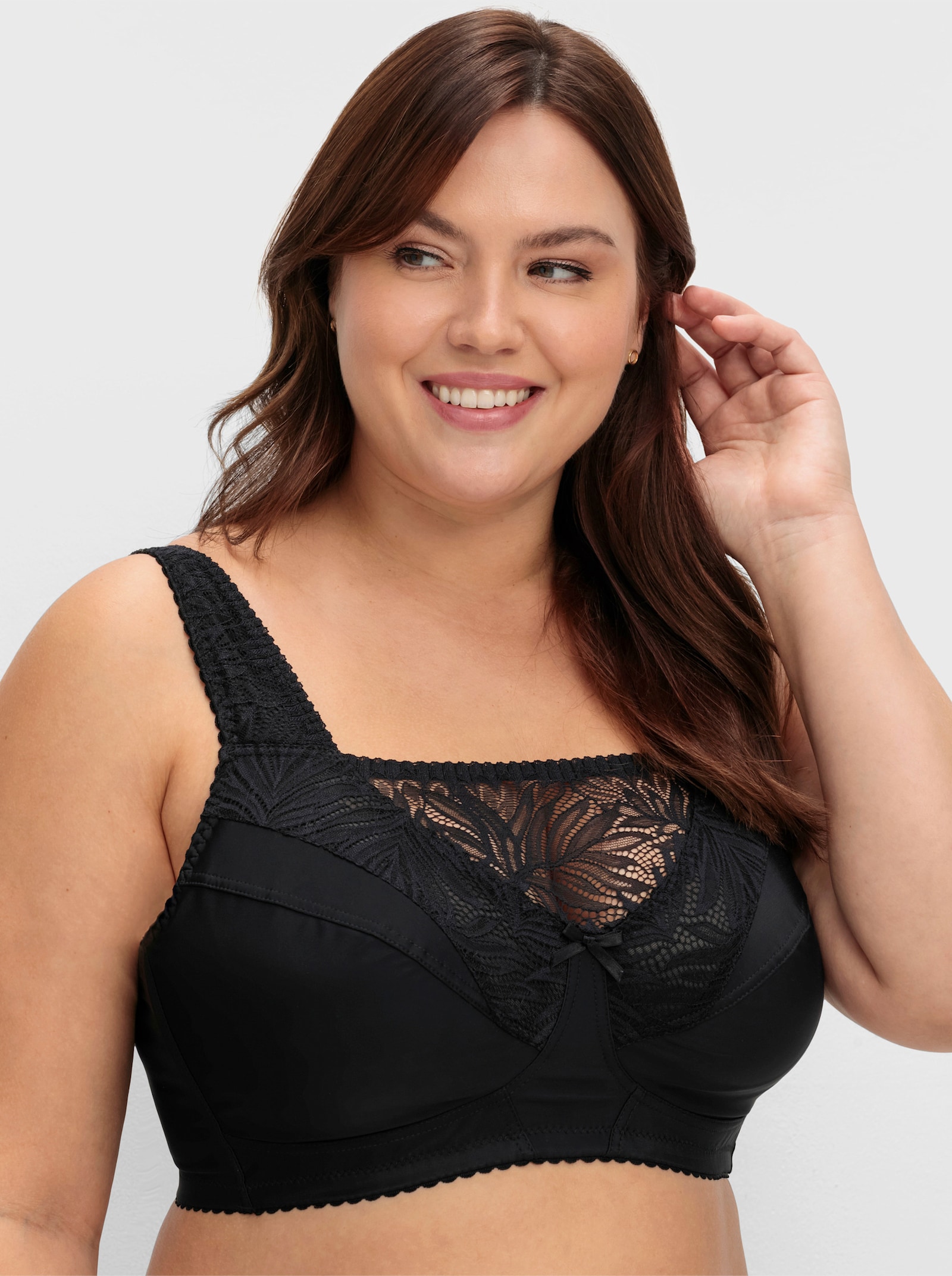 sheego BH ohne Bügel mit Spitzeneinsatz - schwarz