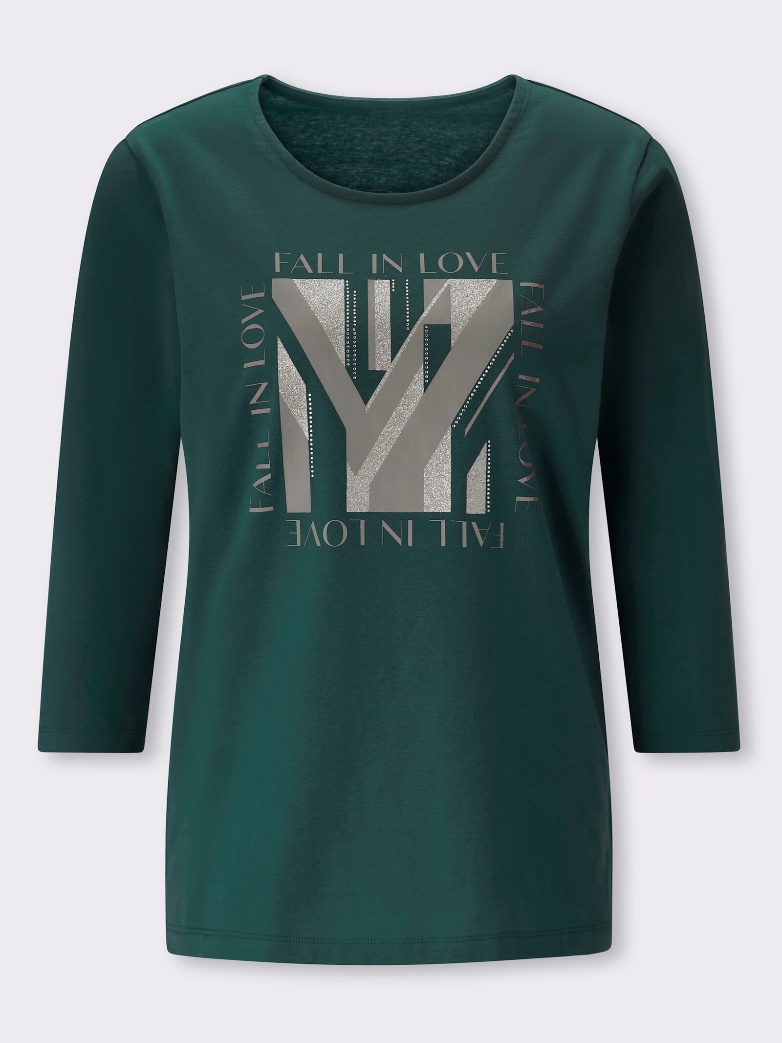 3/4-Arm-Shirt mit Glitzerdruck - petrol-grau
