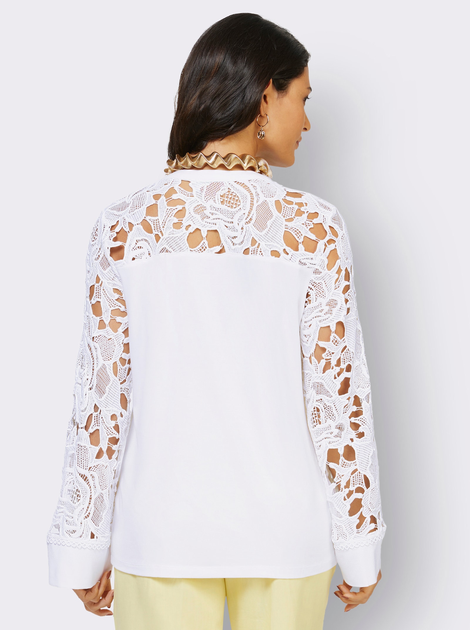 Spitzenshirt in Modal-Qualität, mit Elasthan - weiß
