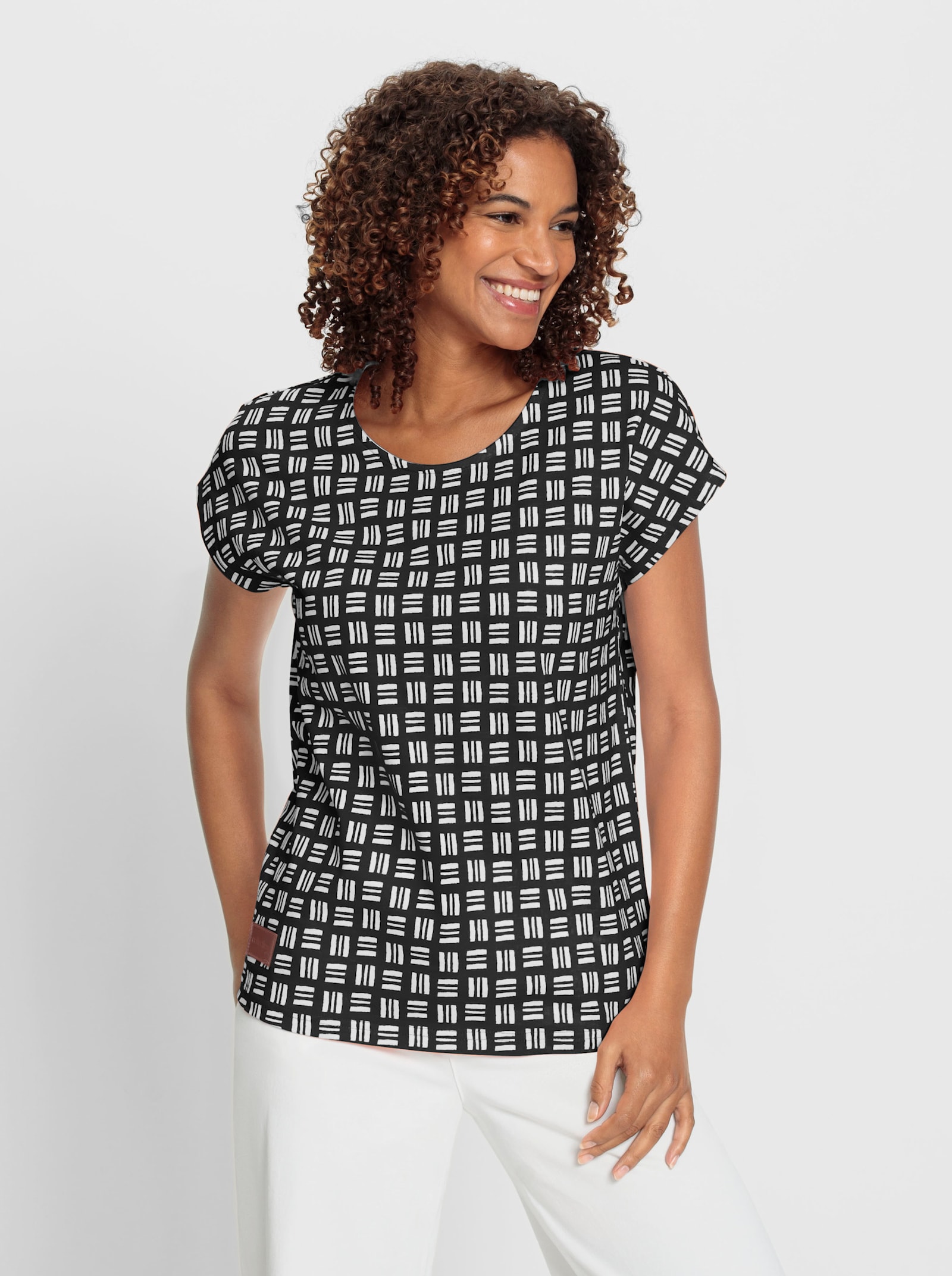 Shirt met print, van puur katoen - zwart/ecru geprint