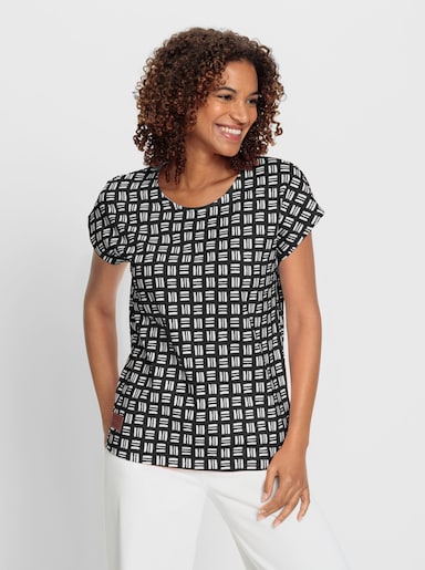 Print-Shirt aus reiner Baumwolle - schwarz-ecru-bedruckt