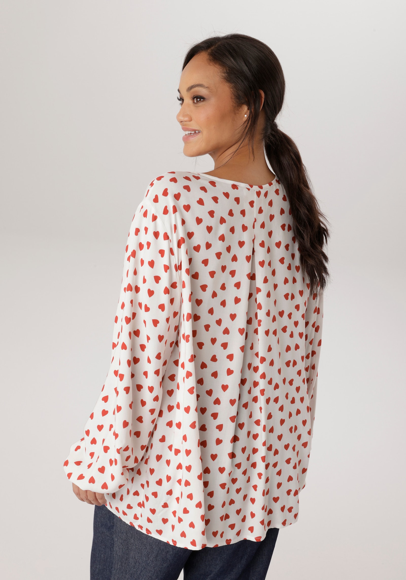 Aniston PLUS Schlupfbluse - weiß-rot