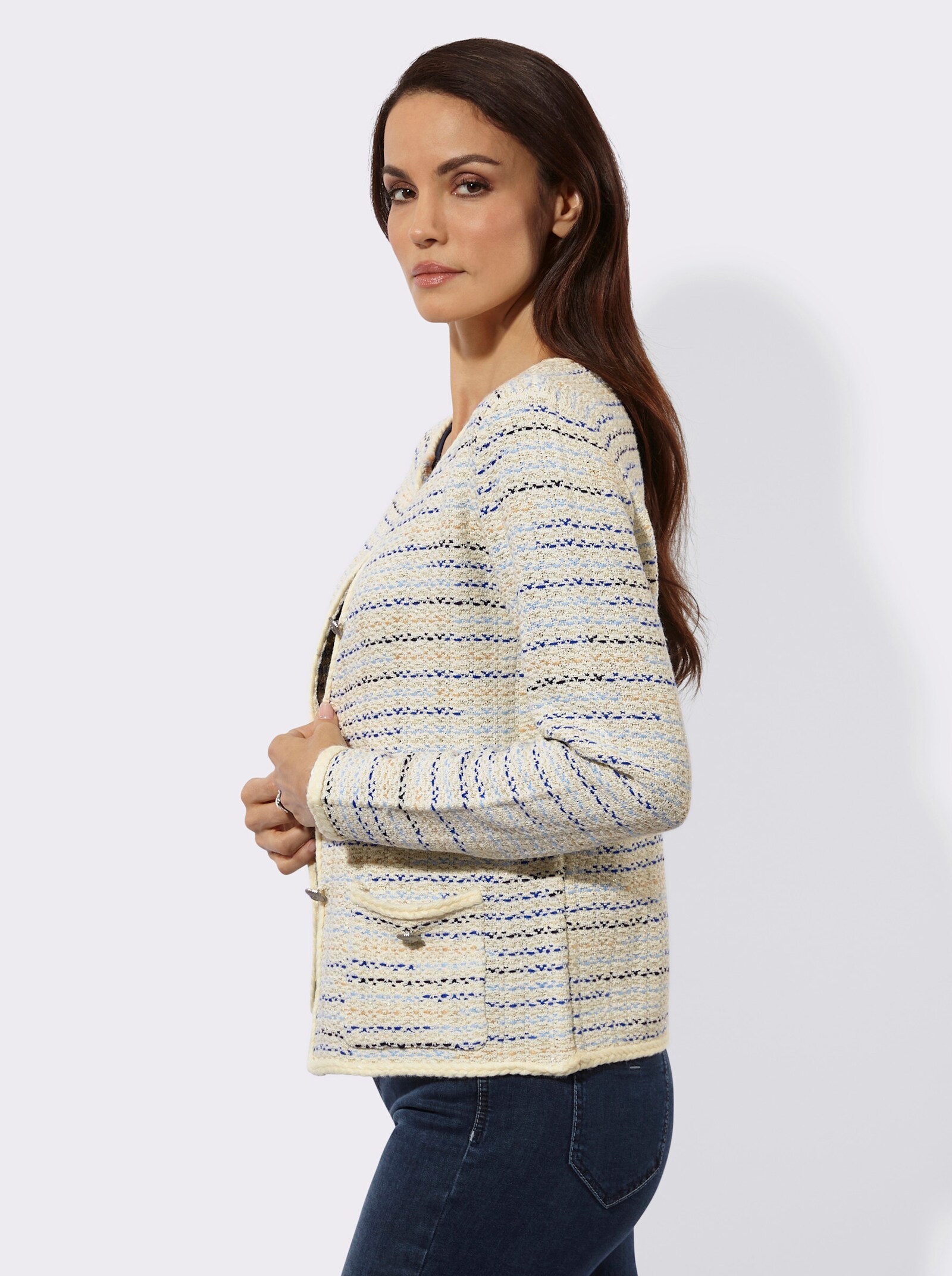 Cardigan in Bouclé-Optik - champagner-marine-meliert