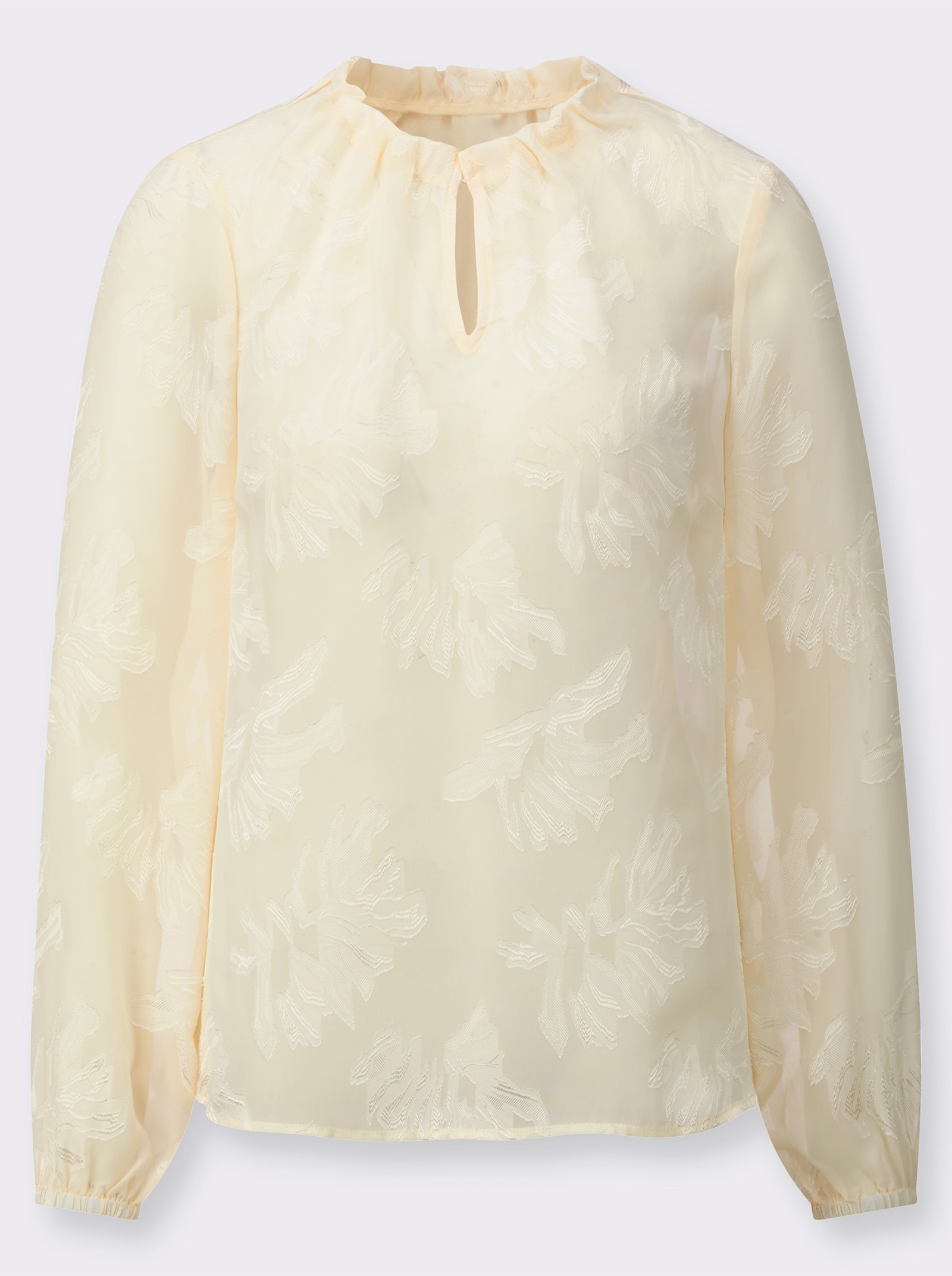 Langarm-Bluse mit Falten am Ausschnitt - champagner