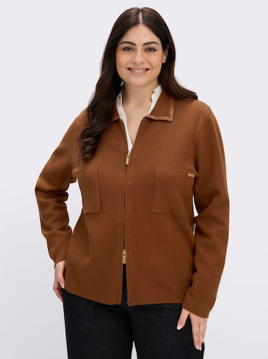 sheego Cardigan mit Polokragen und Reißverschluss - cognac