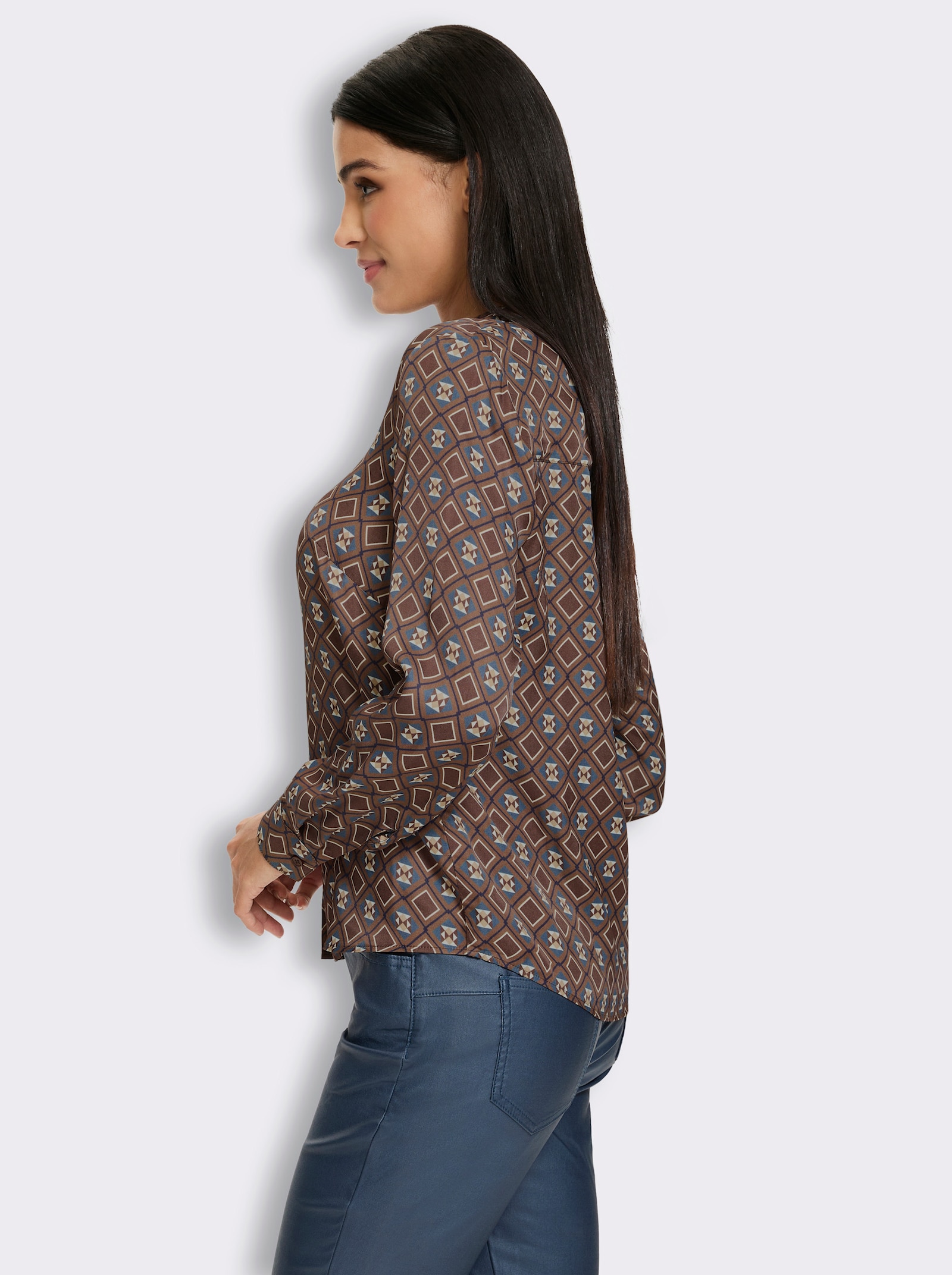 heine Hemdbluse mit Grafik-Print - schoko-rauchblau-bedruckt