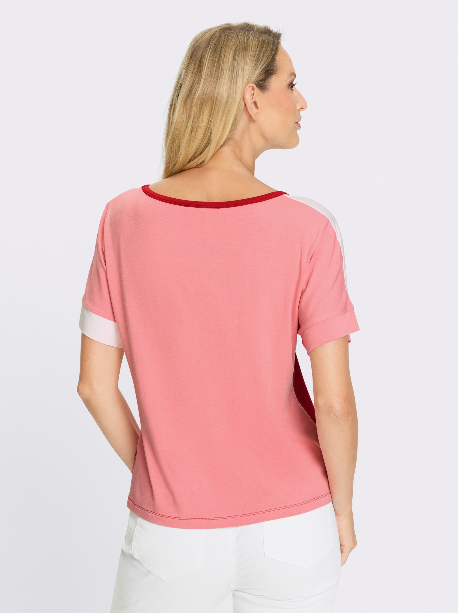 heine Rundhalsshirt im Colour Blocking - rot-pink-gemustert