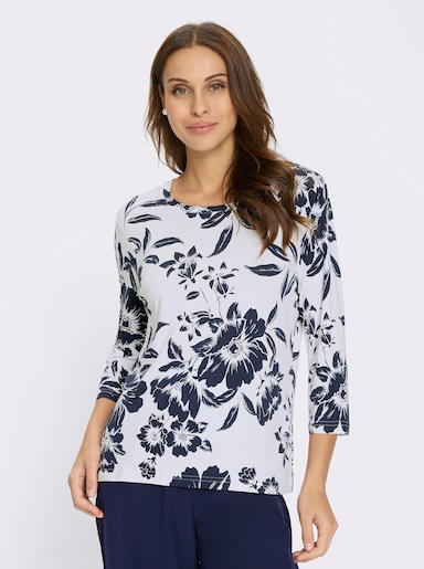 Print-Shirt mit Blüten-Dessin - weiß-marine-bedruckt