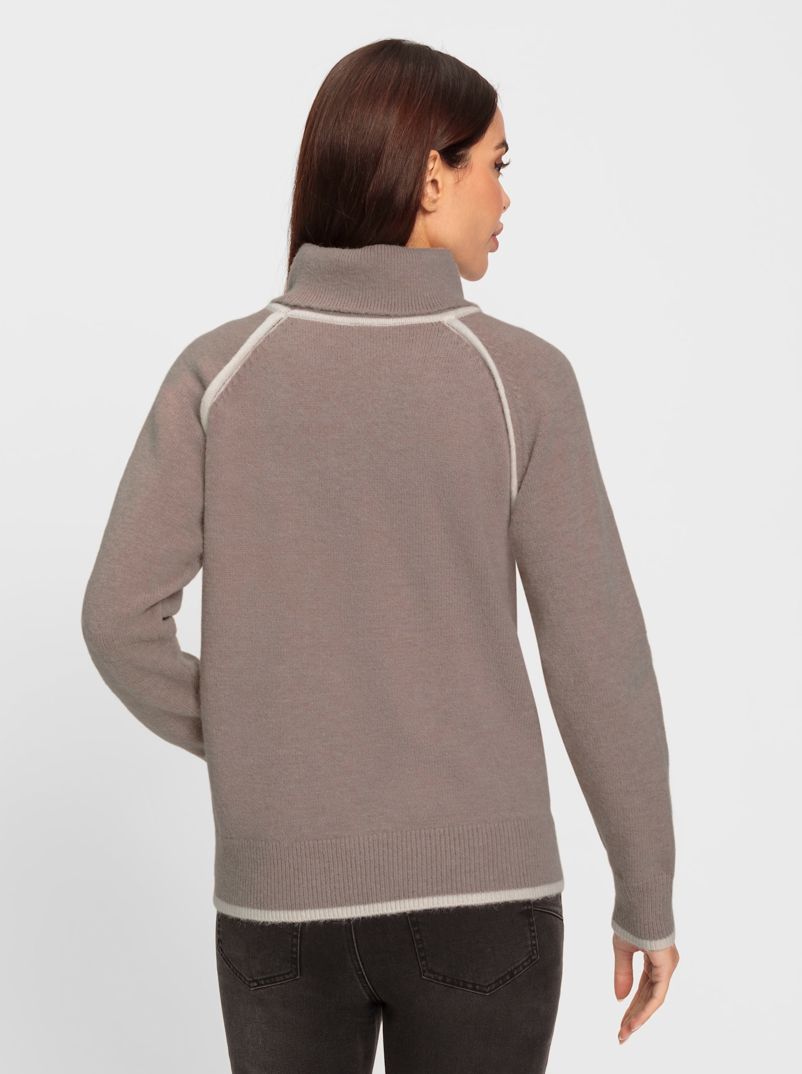 heine Rollkragenpullover mit Kontrast-Paspelierung - taupe-champagner
