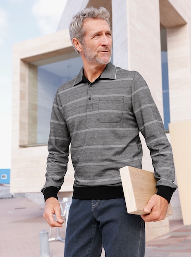 Marco Donati Langarm-Poloshirt mit Jacquard-Muster - hellgrau-gemustert