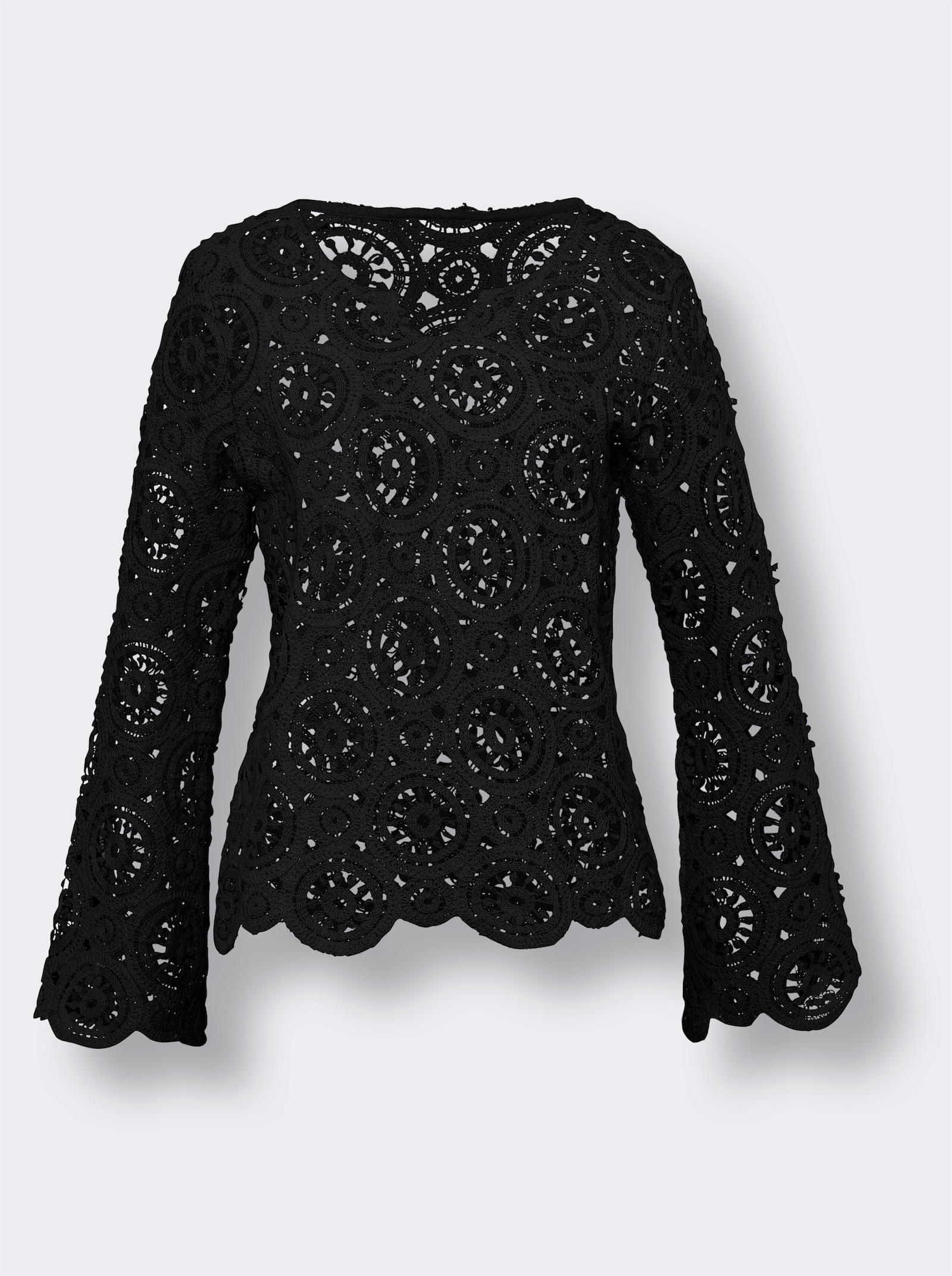 heine Langarmshirt aus Makramee-Spitze - schwarz