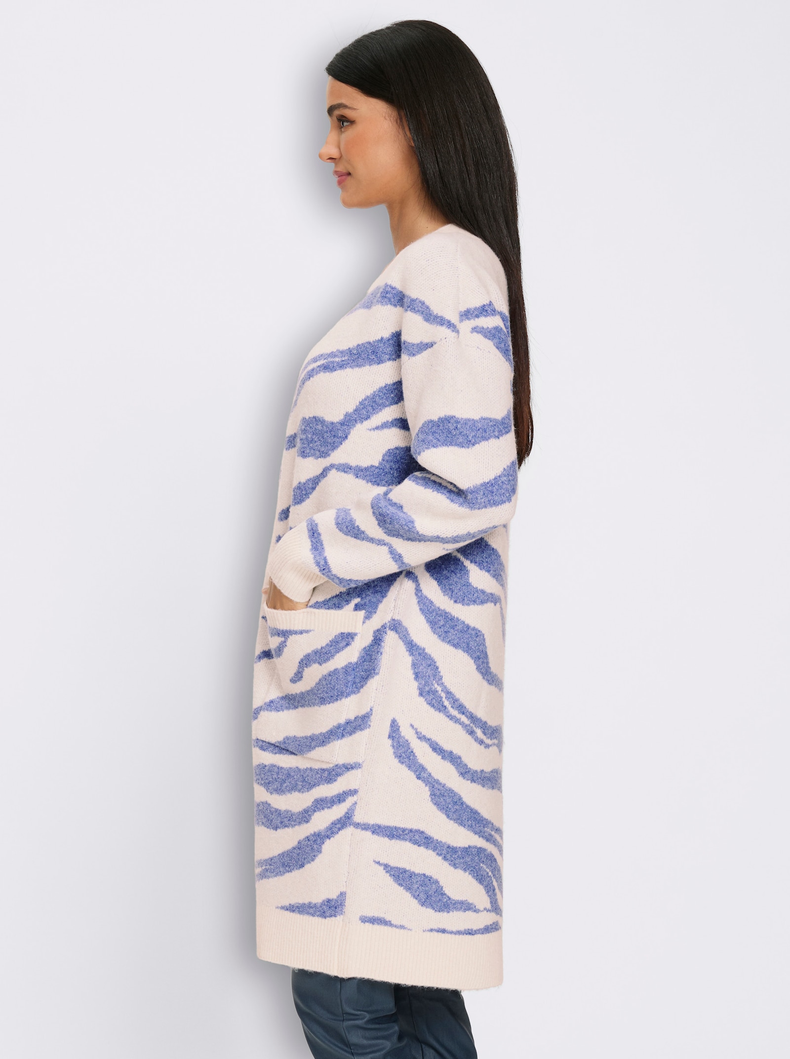 heine Vest van jacquard in zebralook - champagne/duivenblauw gedessineerd