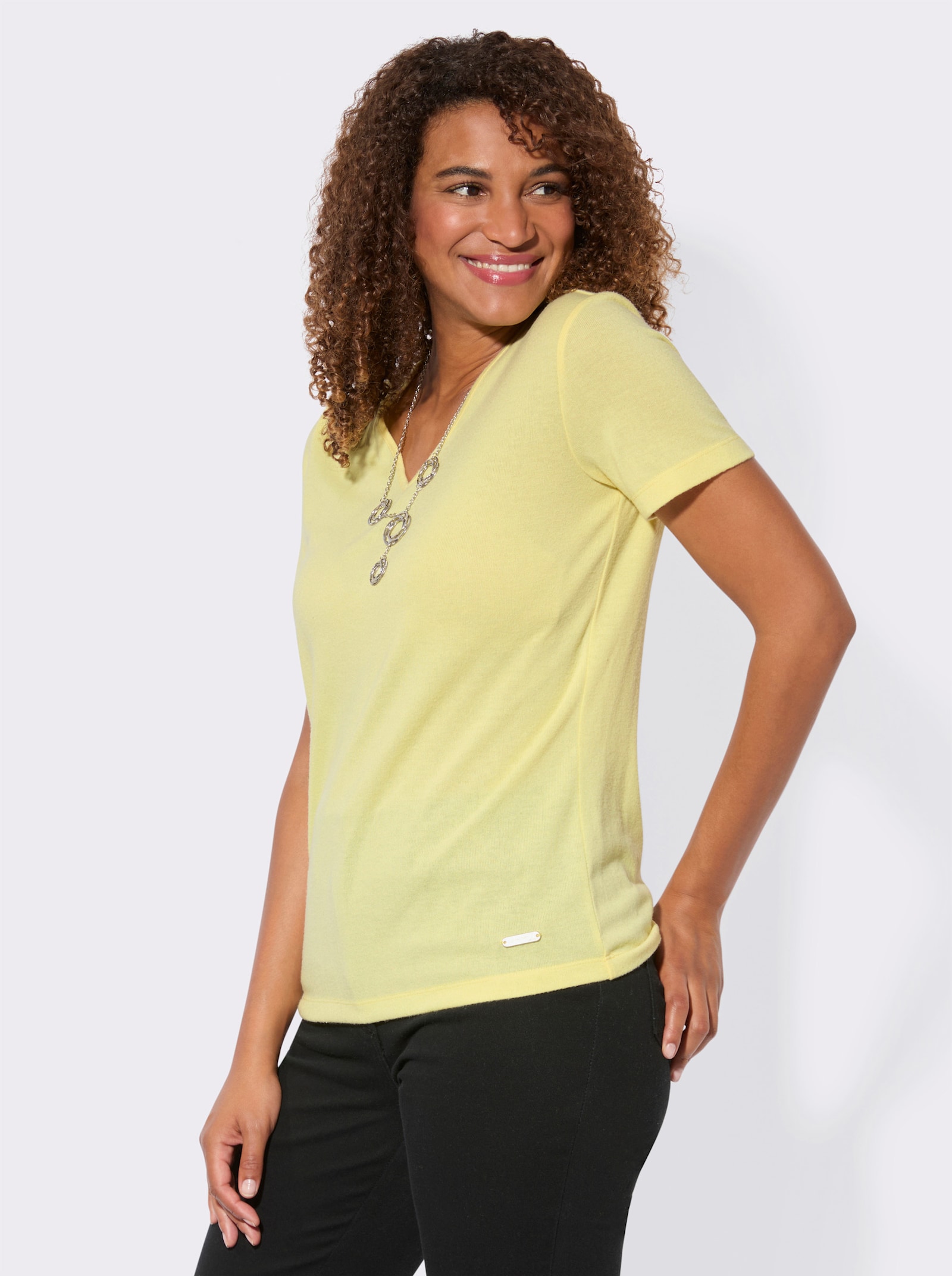 Kurzarmshirt mit Polokragen - zitrone