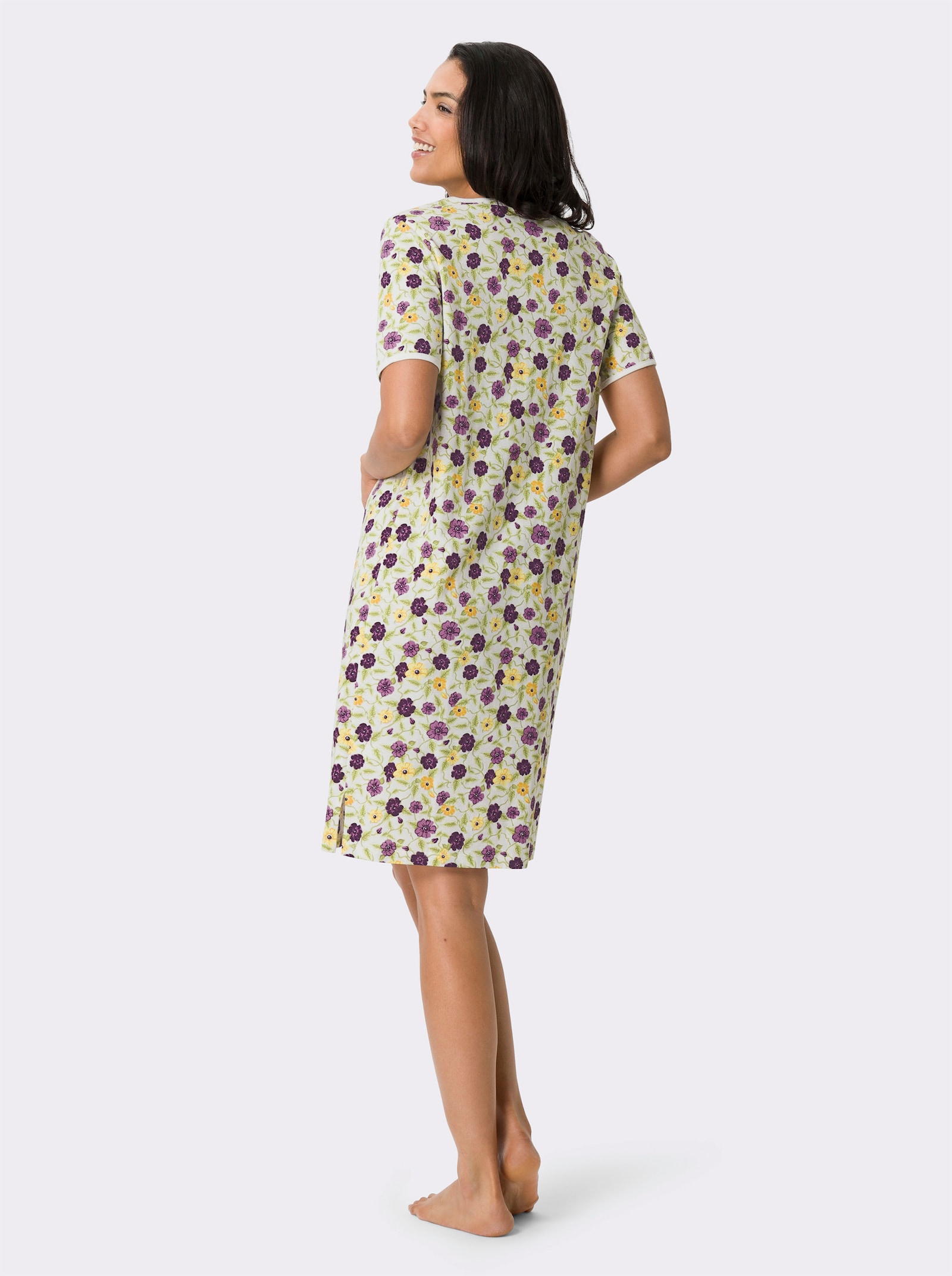 Nattlinne med blommönster - gräddvit, tryckt