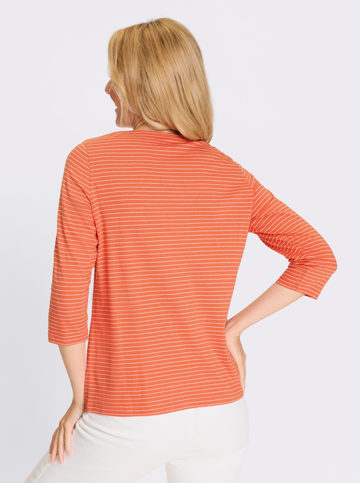 3/4-Arm-Shirt - papaya-ecru-geringelt