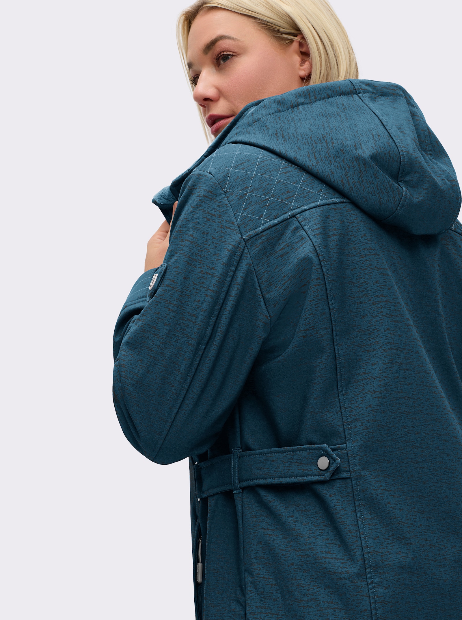 Softshelljacke gefüttert, wasserabweisend - petrol-meliert