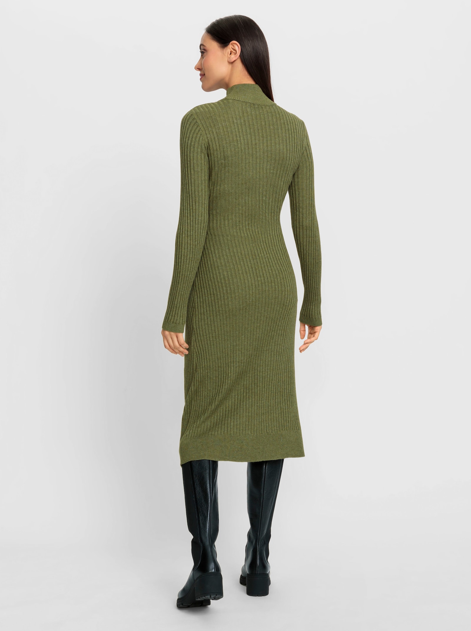 heine Strickkleid mit fixiertem Bindegürtel - oliv-champagner-meliert