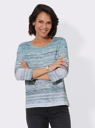 3/4-Arm-Shirt mit Rundhals-Ausschnitt, bedruckt - kalkmint-ecru-geringelt
