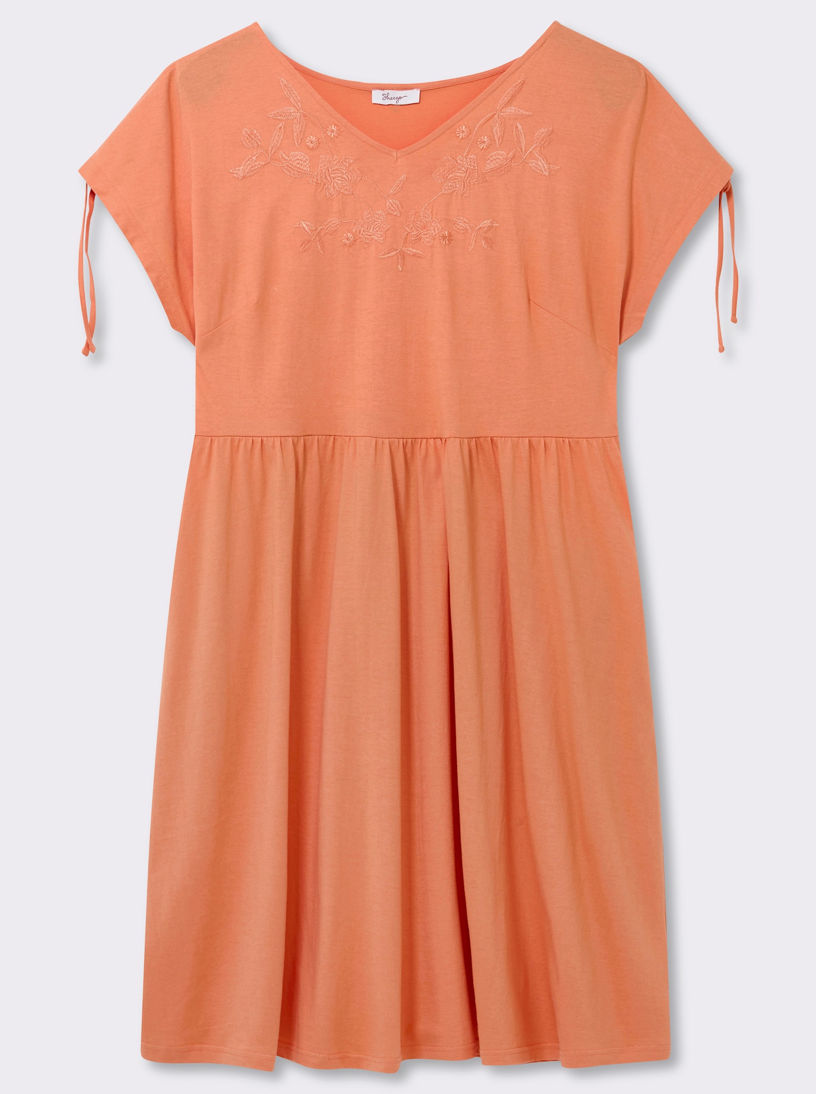 sheego Jerseyjurk met bloemenborduursel - papaya