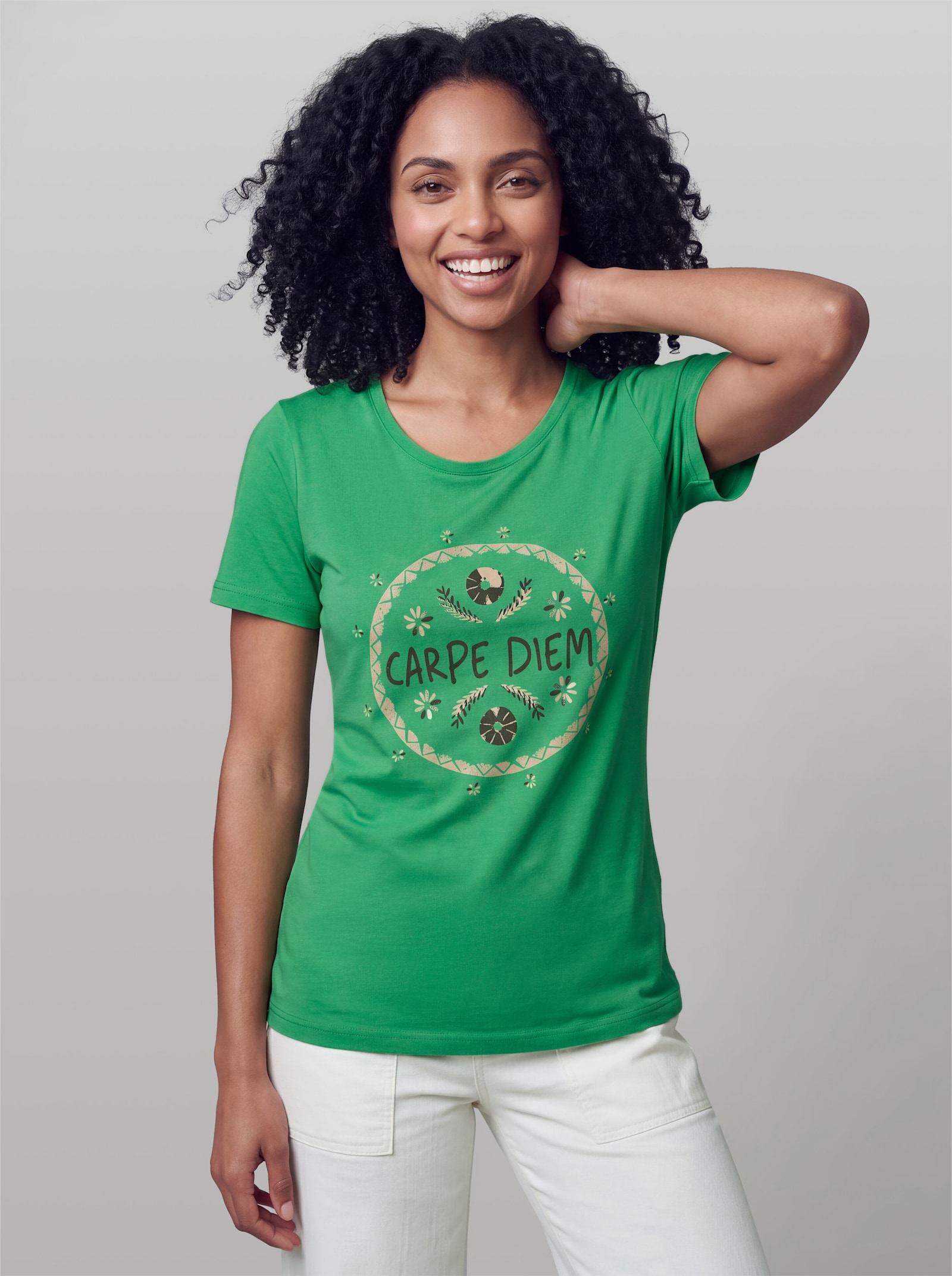 heine Kurzarmshirt mit Schriftzug - grasgrün