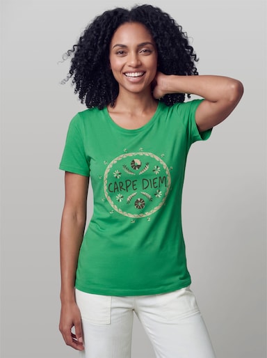 heine Kurzarmshirt mit Schriftzug - grasgrün
