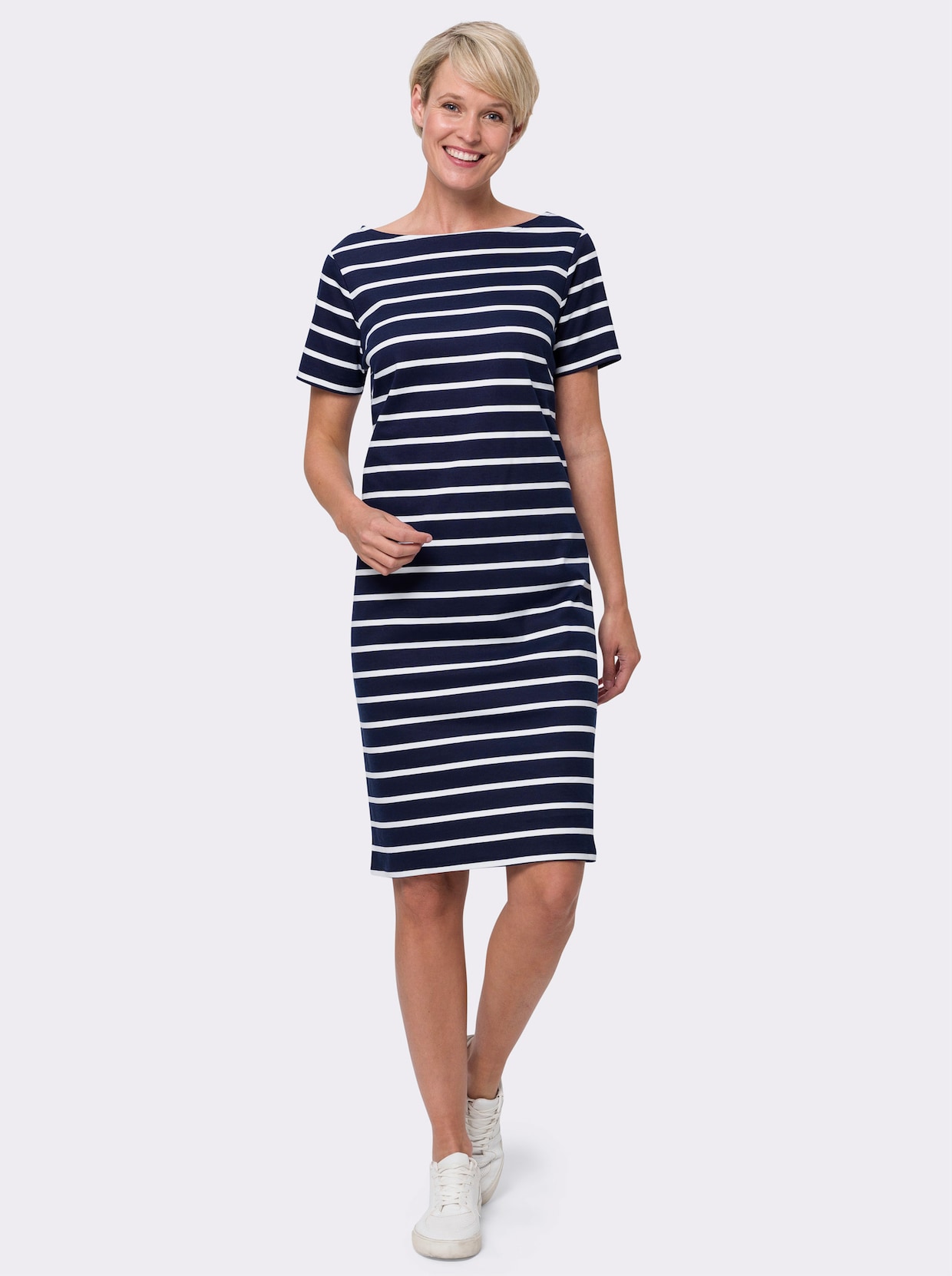 Shirtkleid - marine-weiß-gestreift