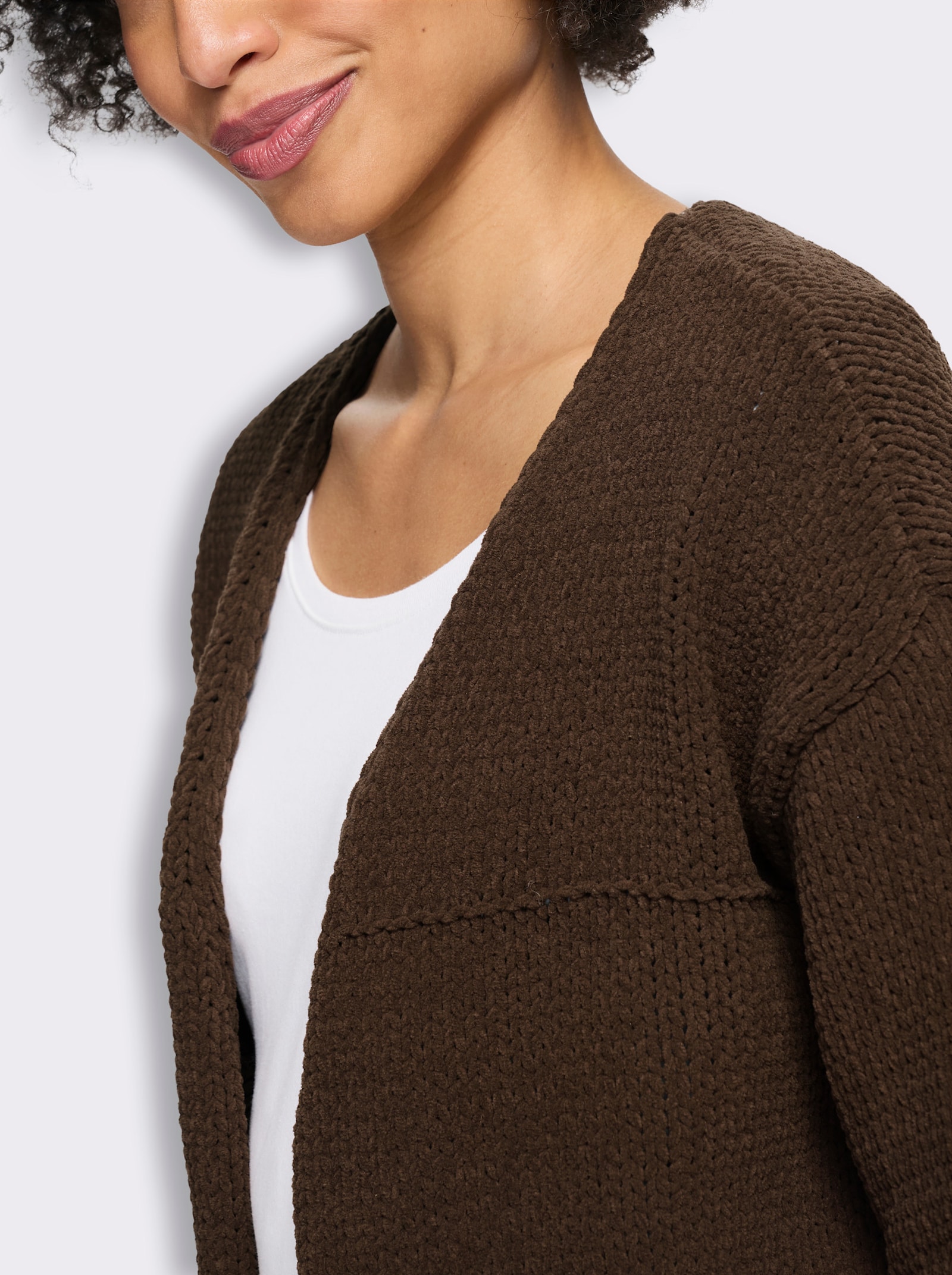 heine Strickjacke aus Chenille-Garn - schoko