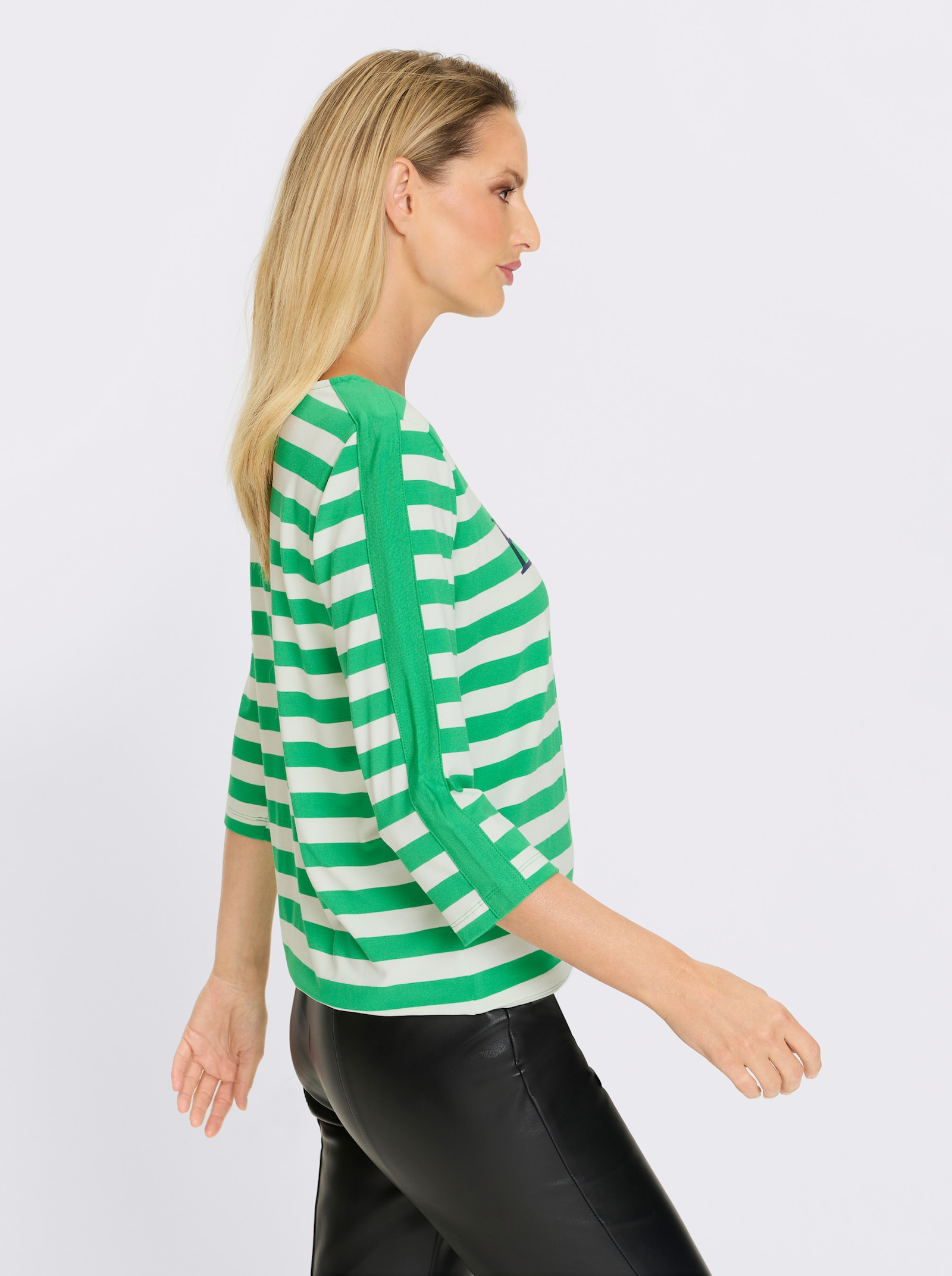 heine Ringelshirt mit Schriftzug - grasgrün-weiß-geringelt