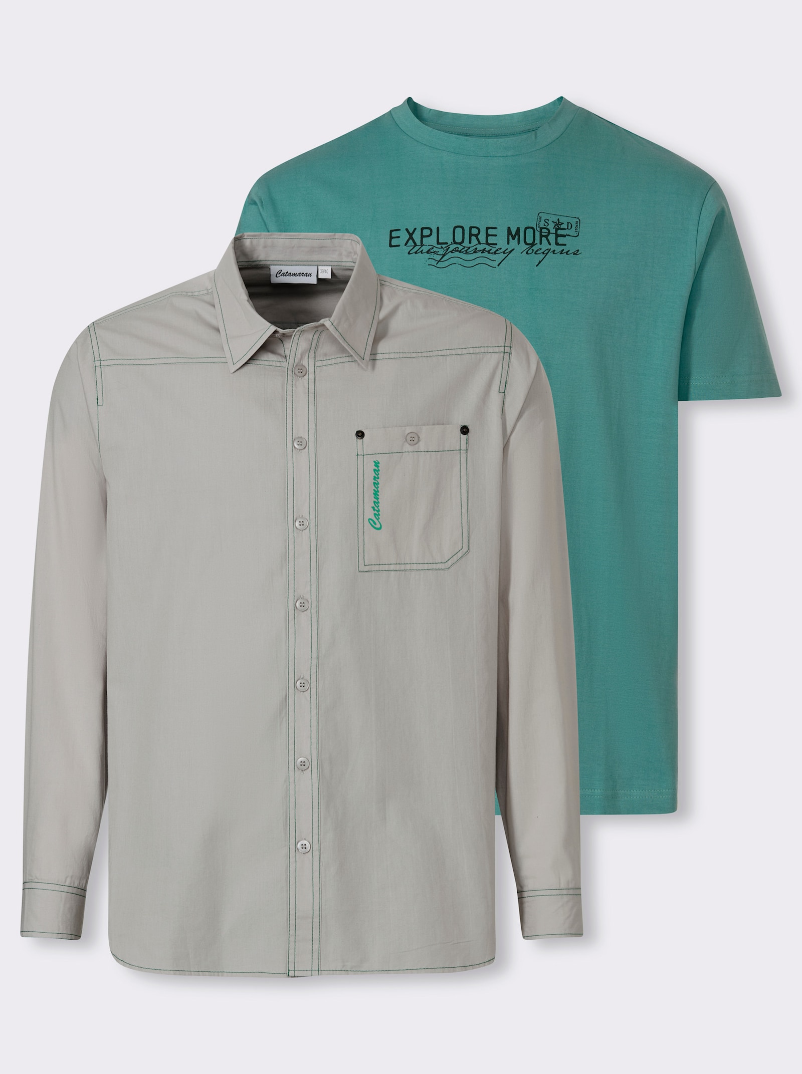 Catamaran Hemd mit Shirt im Set - hellgrau + smaragd