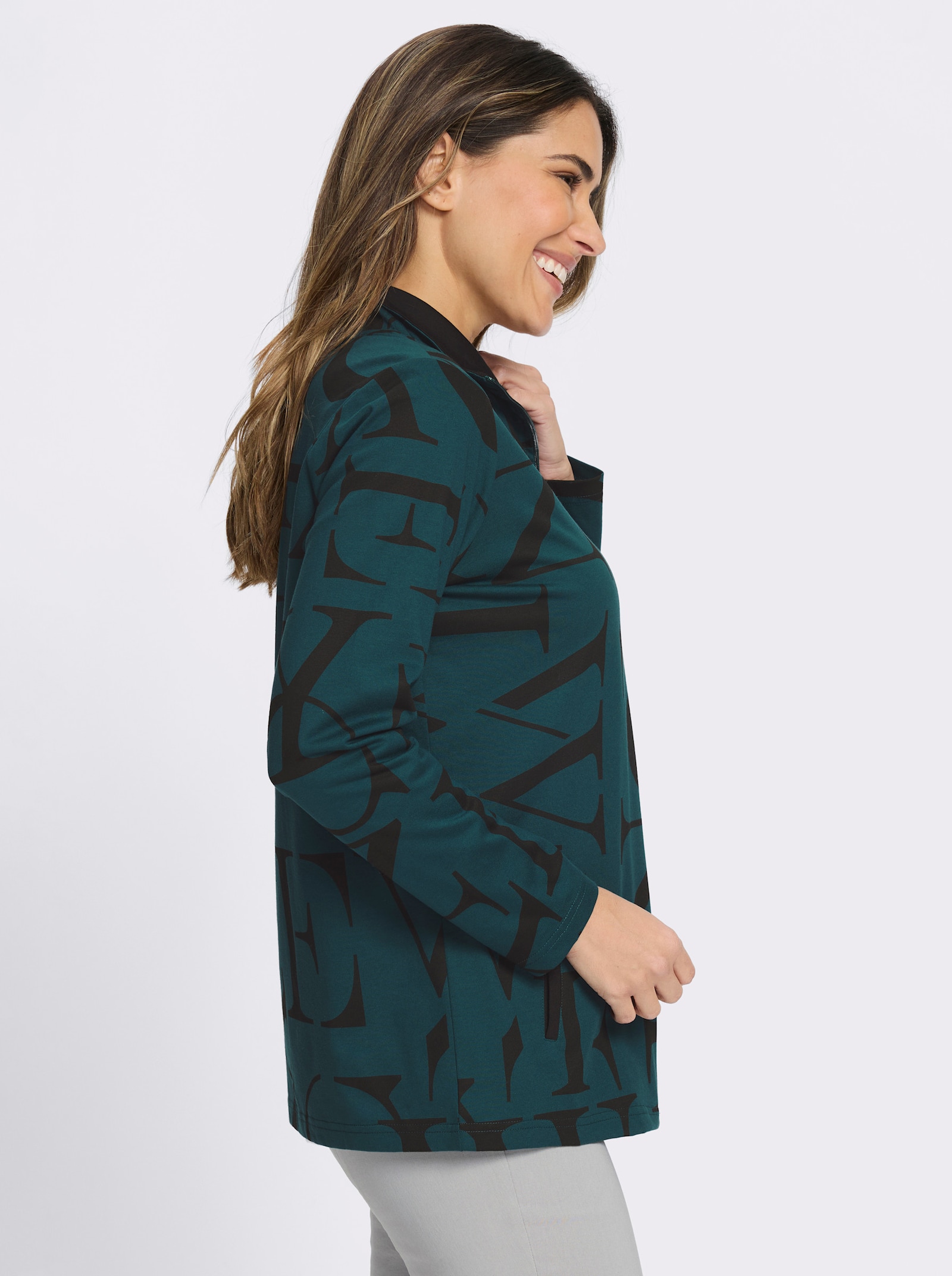 Shirtjacke mit Lettering-Druck - petrol-schwarz-bedruckt