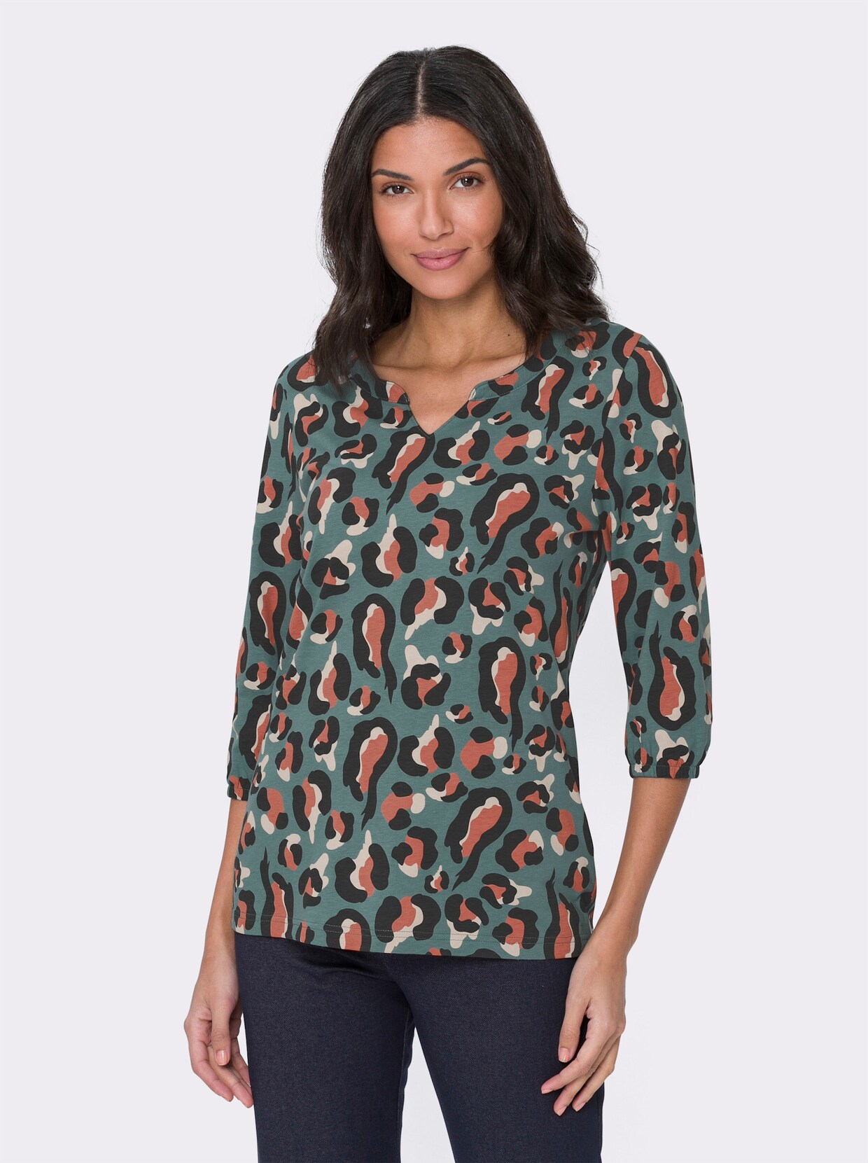 Vrijetijdsshirt - jade/papaja bedrukt