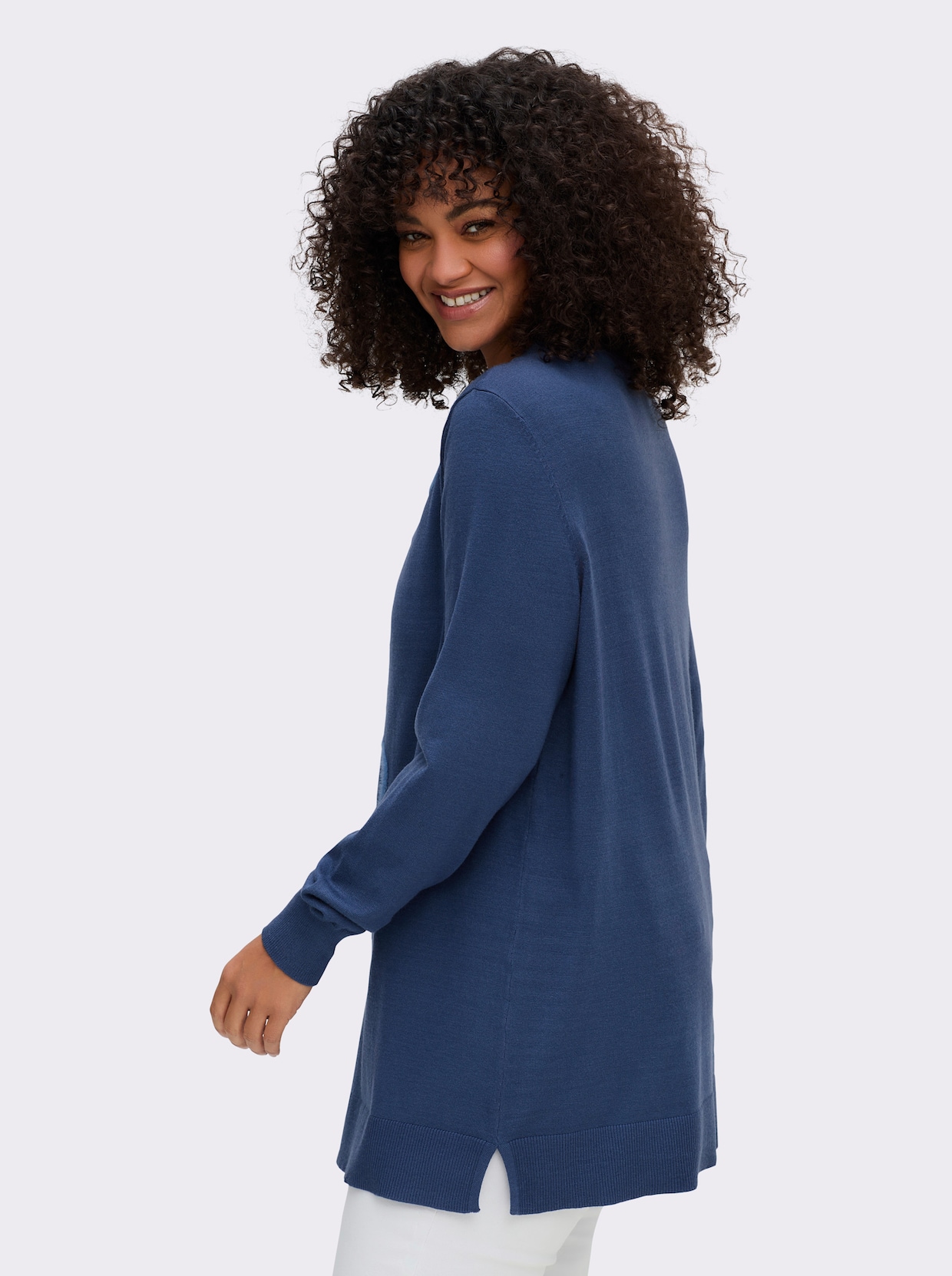 sheego Pullover - jeansblau-gemustert