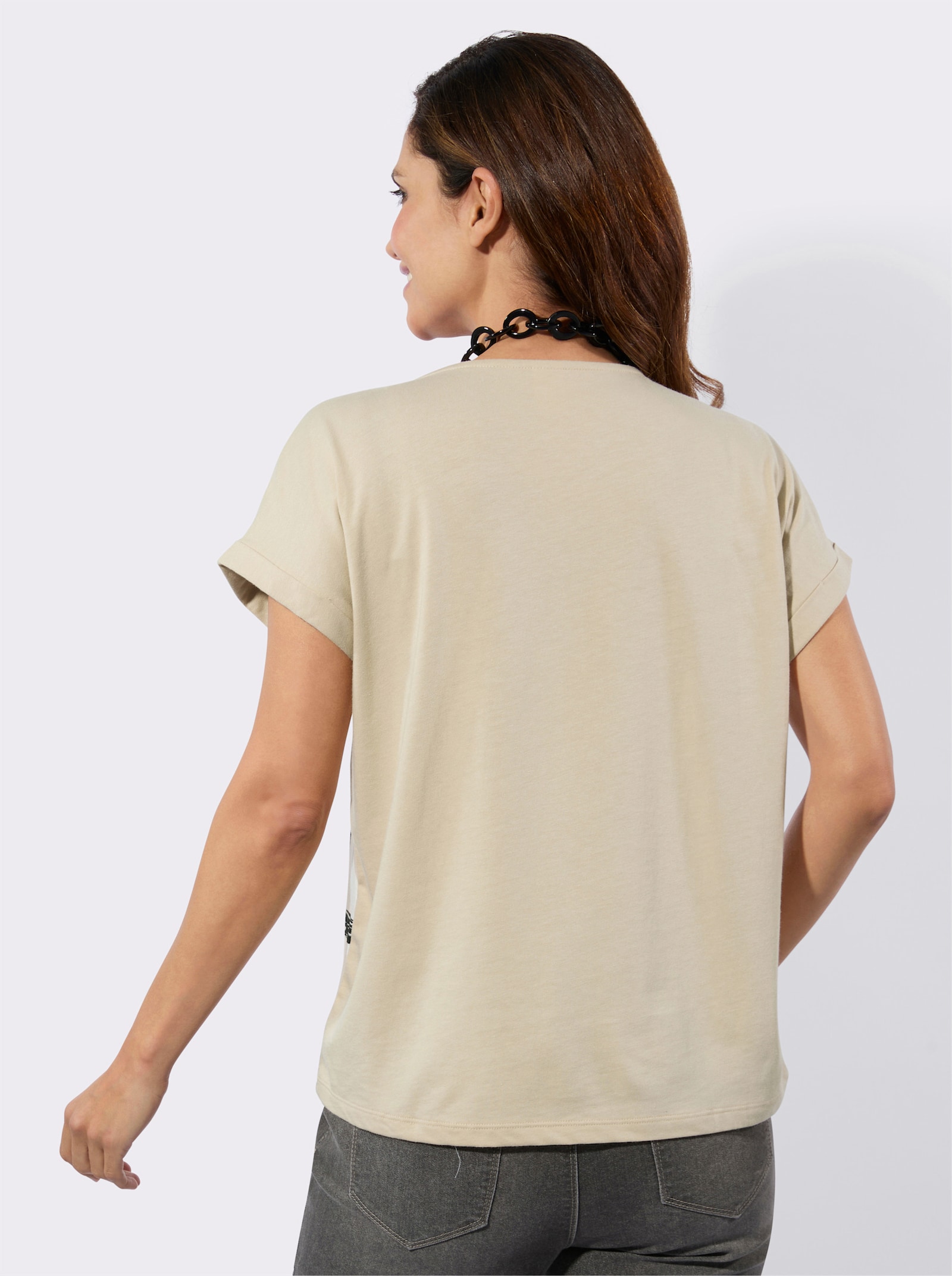 Print-Shirt mit überschnittenen Schultern - orange-sand-bedruckt