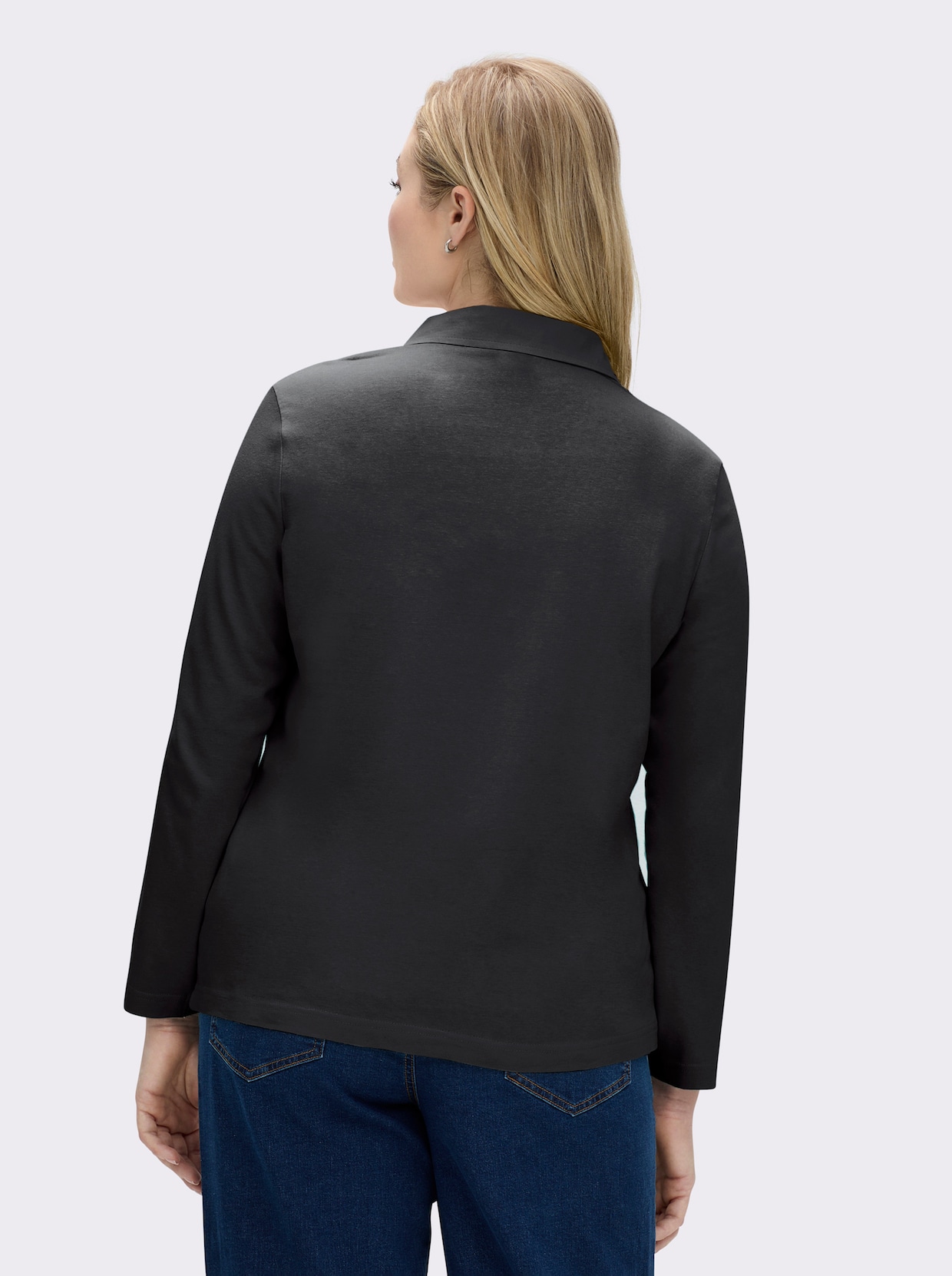 Langarm-Poloshirt in reiner Baumwoll-Qualität - schwarz