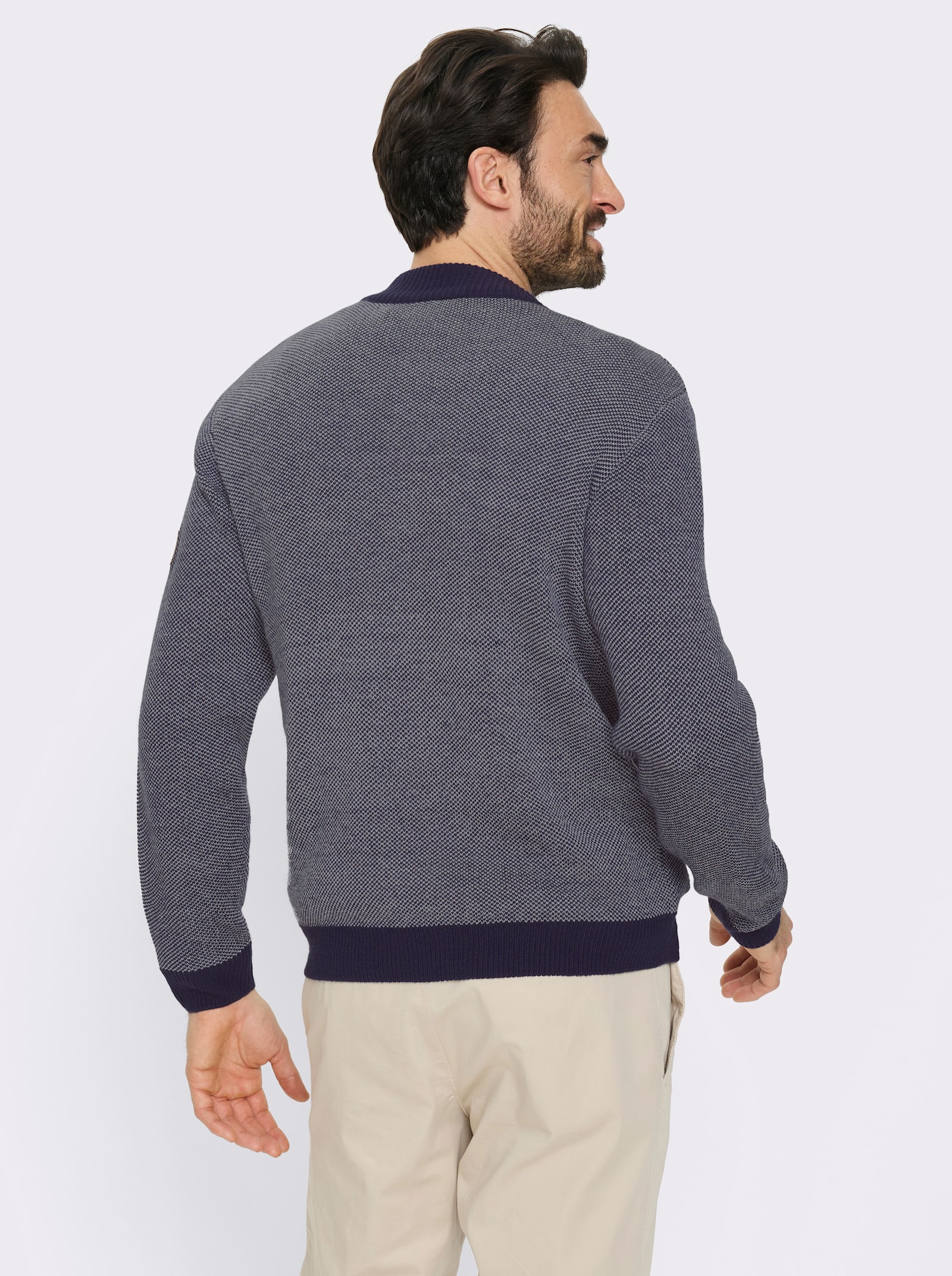 Marco Donati Strickjacke mit unifarbenen Elementen - marine-ecru-meliert