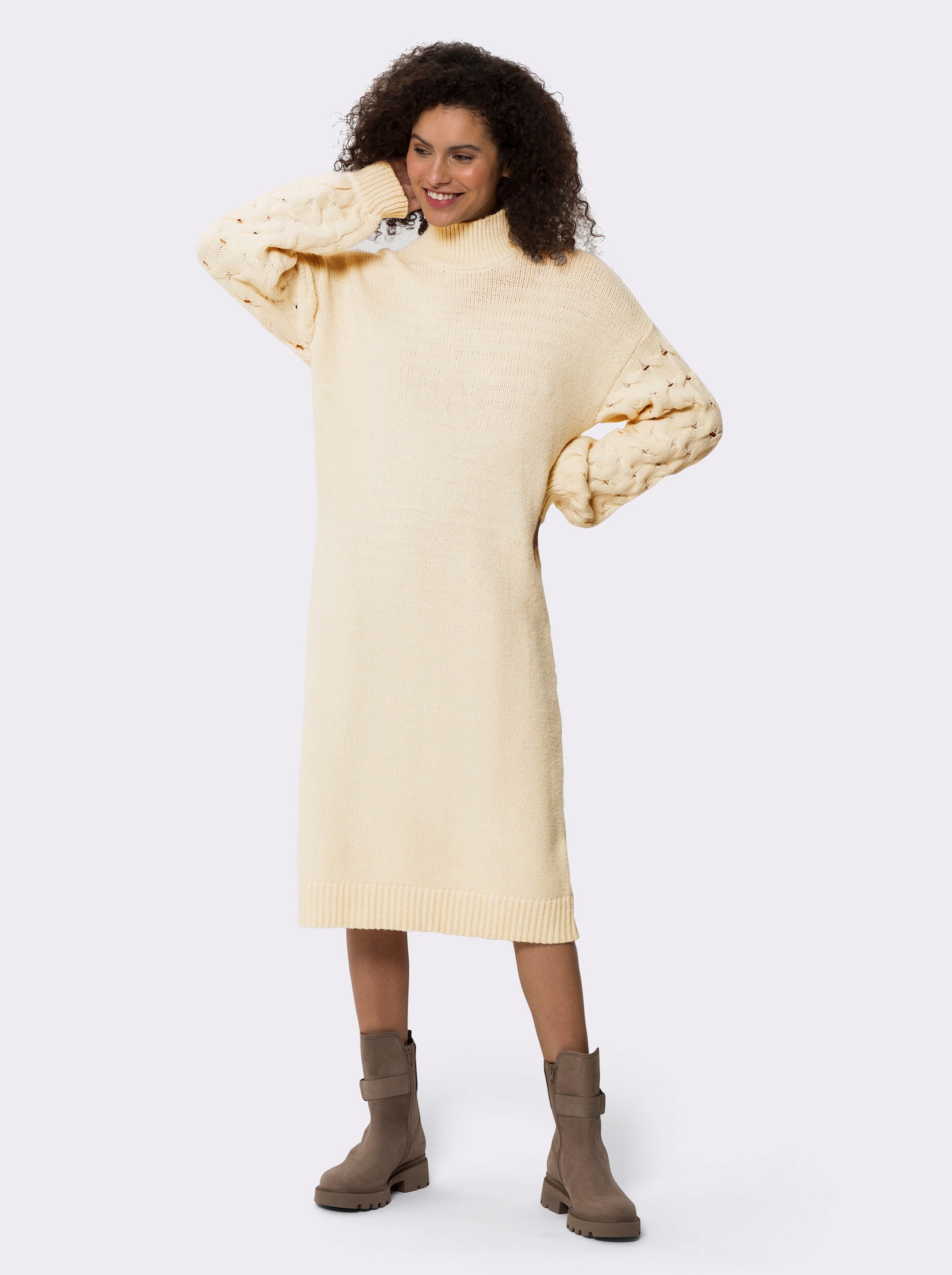 heine Gebreide jurk met details met ajourpatroon - champagne/ivoor gemêleerd