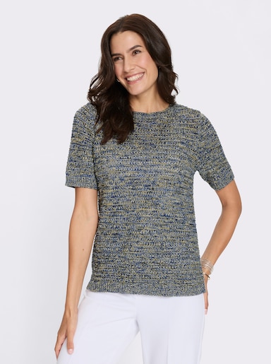 Baumwollpullover aus Melange-Garn - jeansblau-schwarz-gemustert