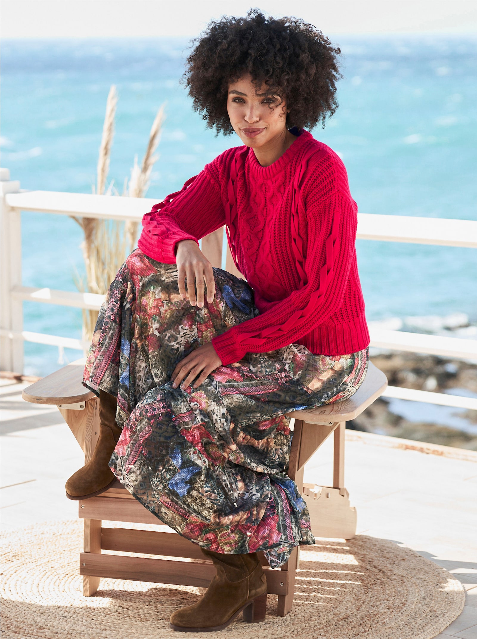 heine Schlupfrock mit Flockprint - schoko-rot-bedruckt