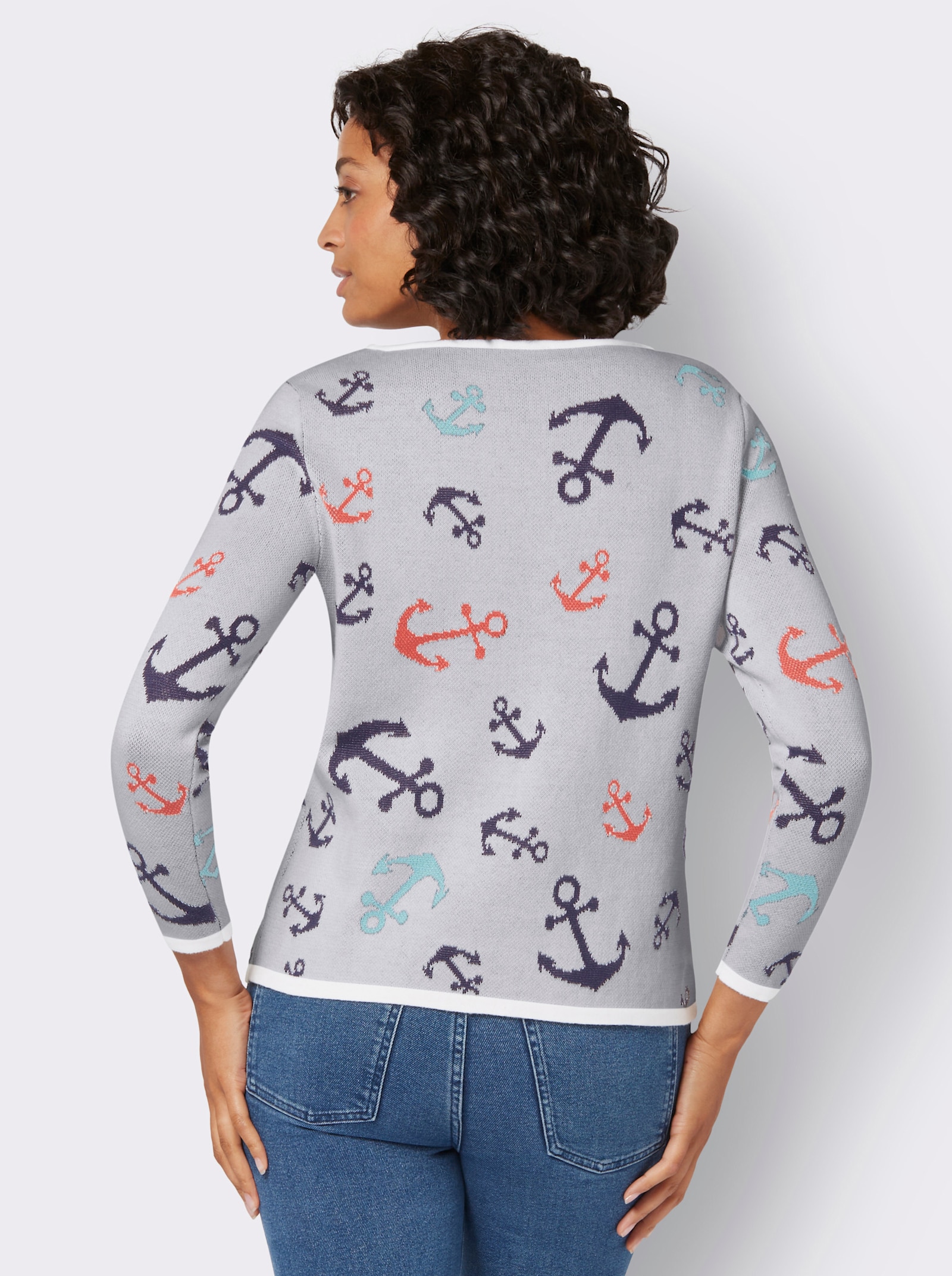 Pullover met ronde hals en maritiem dessin - wit/marine