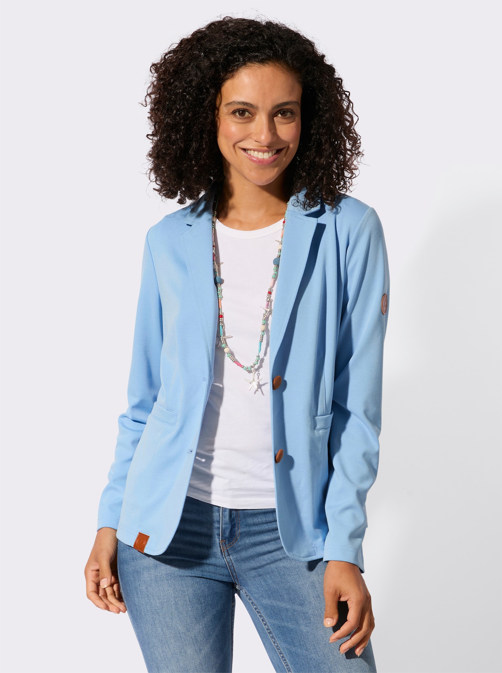 Žerzejový blejzr z interlokové pleteniny - ledová modrá