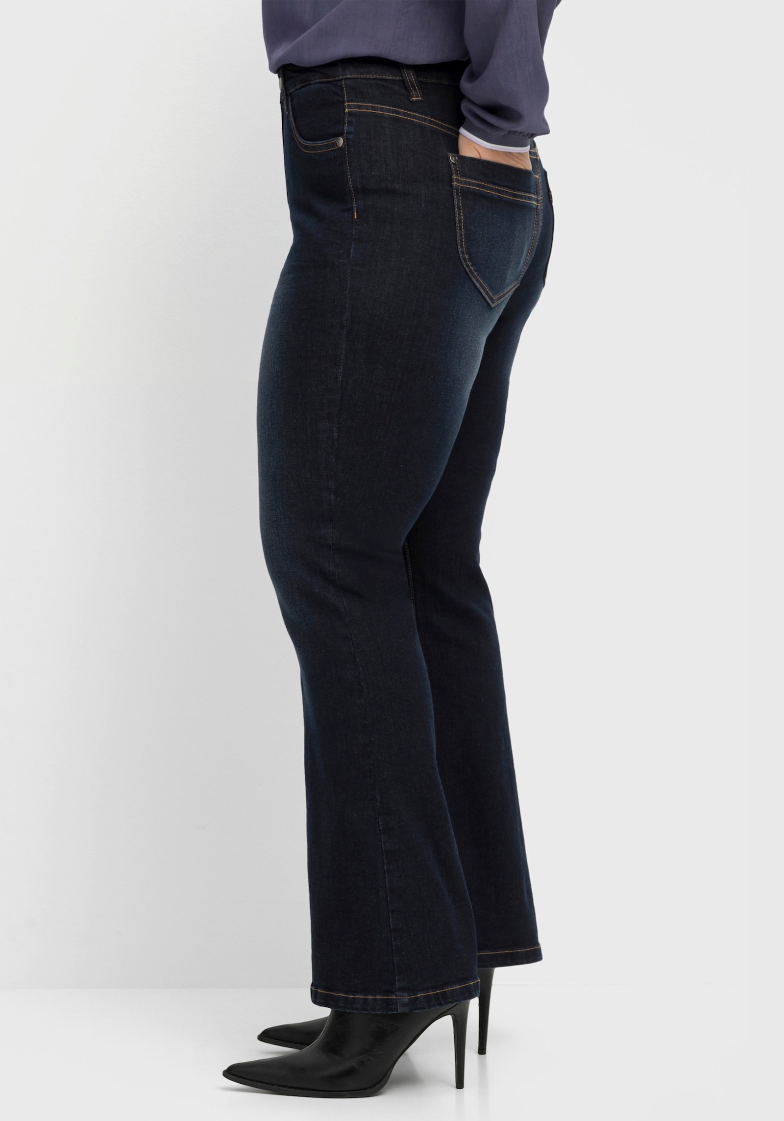 sheego Bootcut jeans met 3D-catfaces - dark blue denim