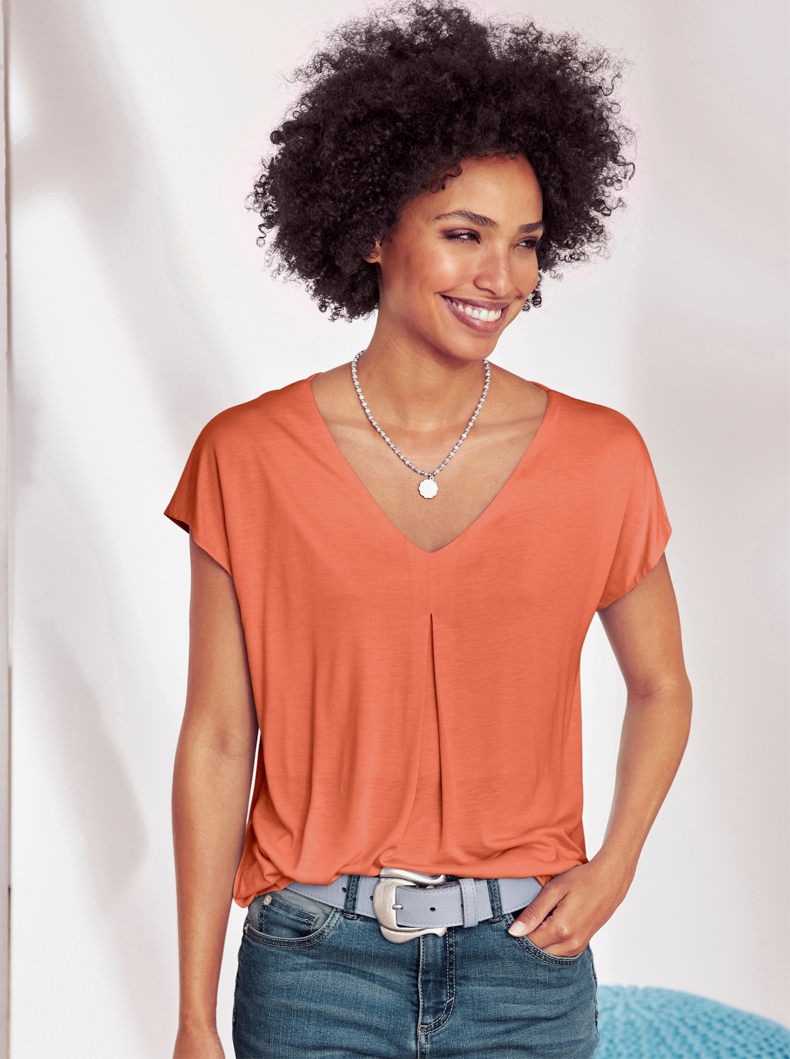 heine Kurzarmshirt mit Falte vorne - mandarine