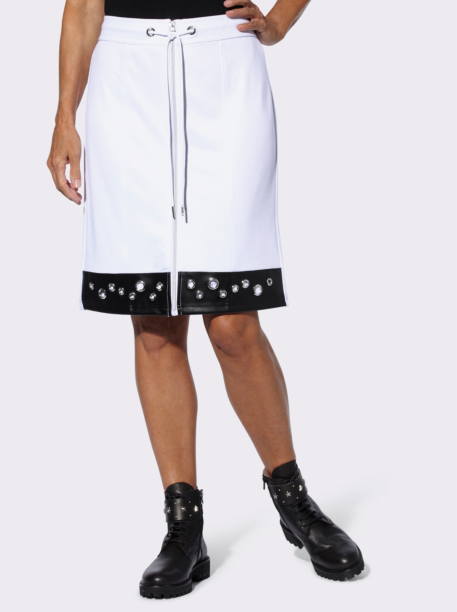 Schlupfrock mit Besatz in Leder-Optik - weiß