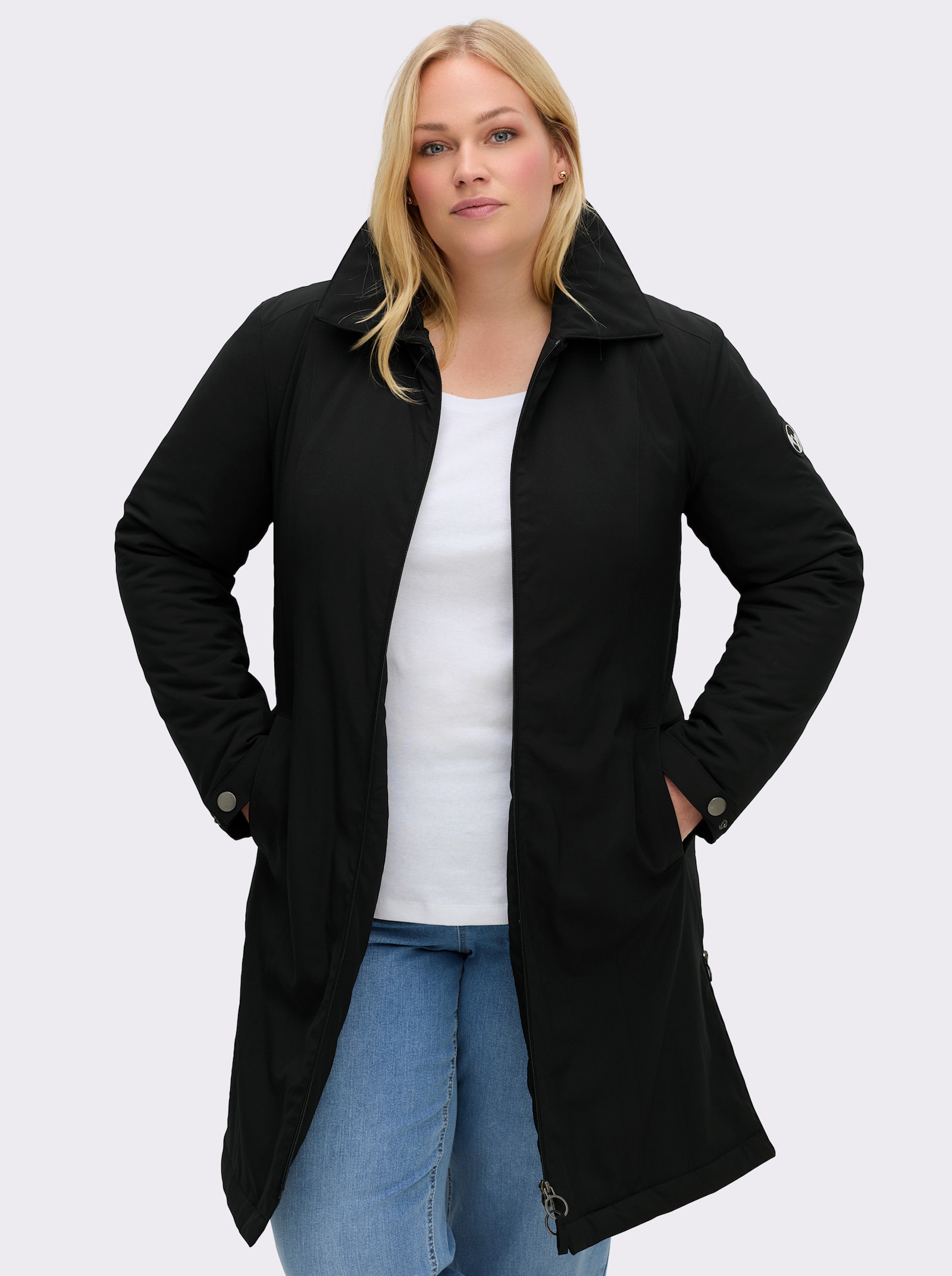 sheego Winterjacke in leichter A-Linie - schwarz