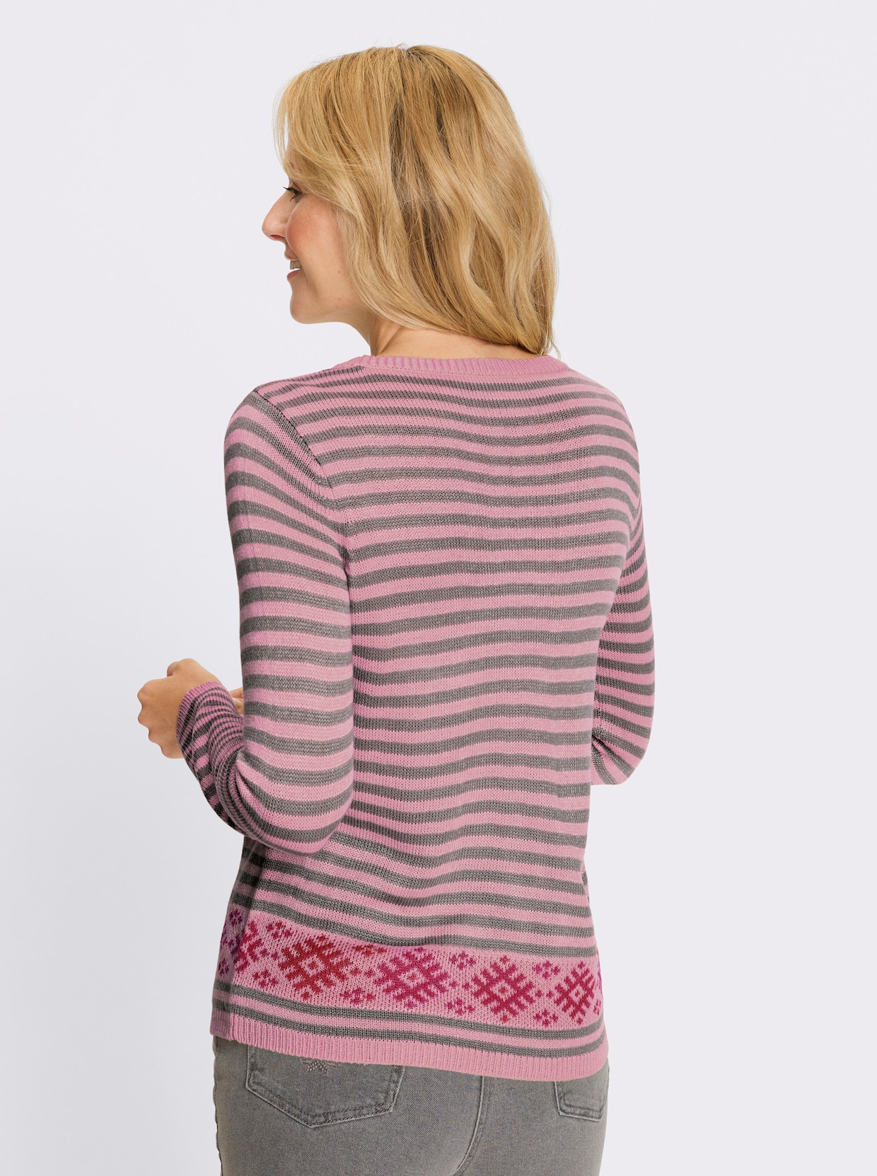 Langarm-Pullover - rosé-magenta-gemustert