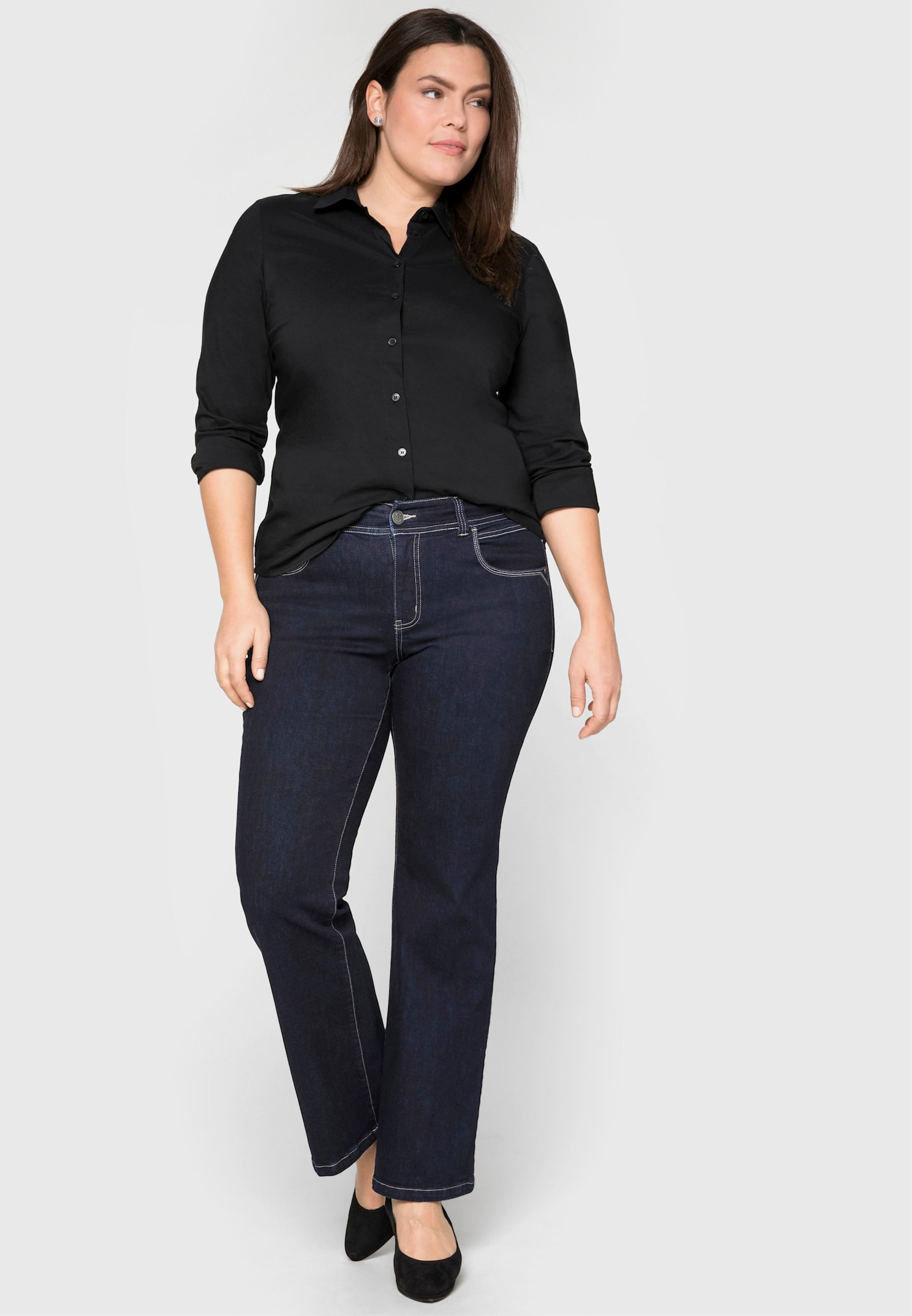 sheego Stretchbluse leicht tailliert - schwarz