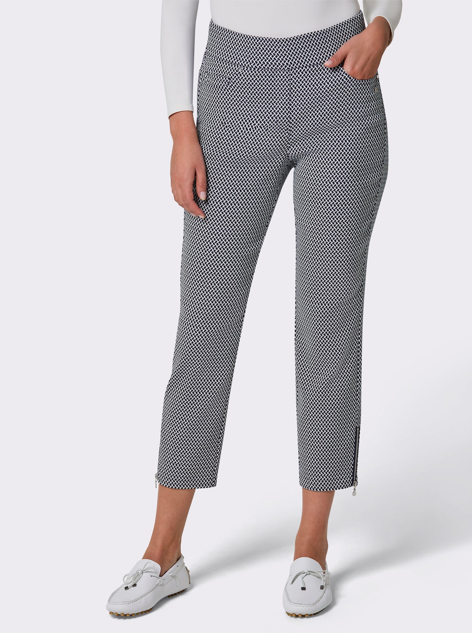 CREATION L PREMIUM Schlupfhose mit Jacquardmuster - marine-weiß-gemustert